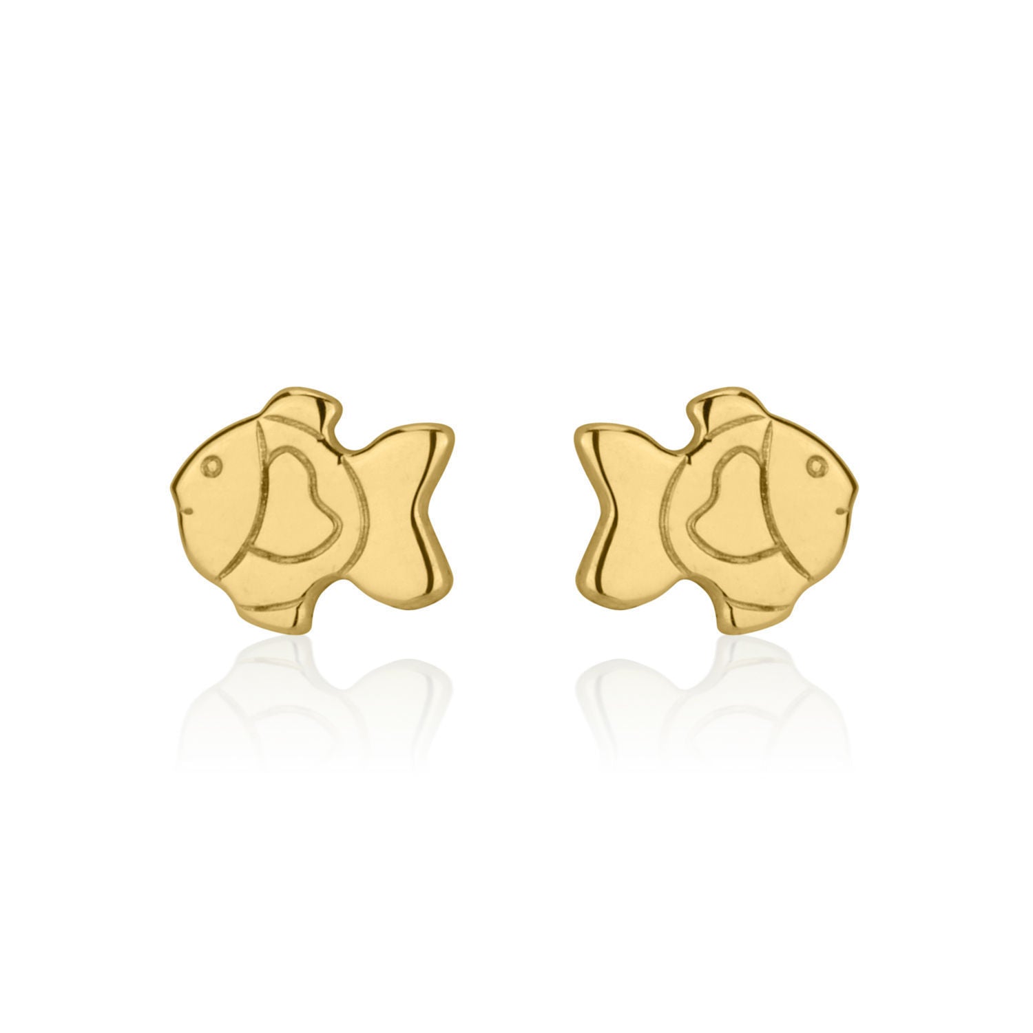 עגילים צמודים מזהב צהוב 14 קראט - דג זהב עגילים צמודים מזהב צהוב 14 קראט - דג זהב