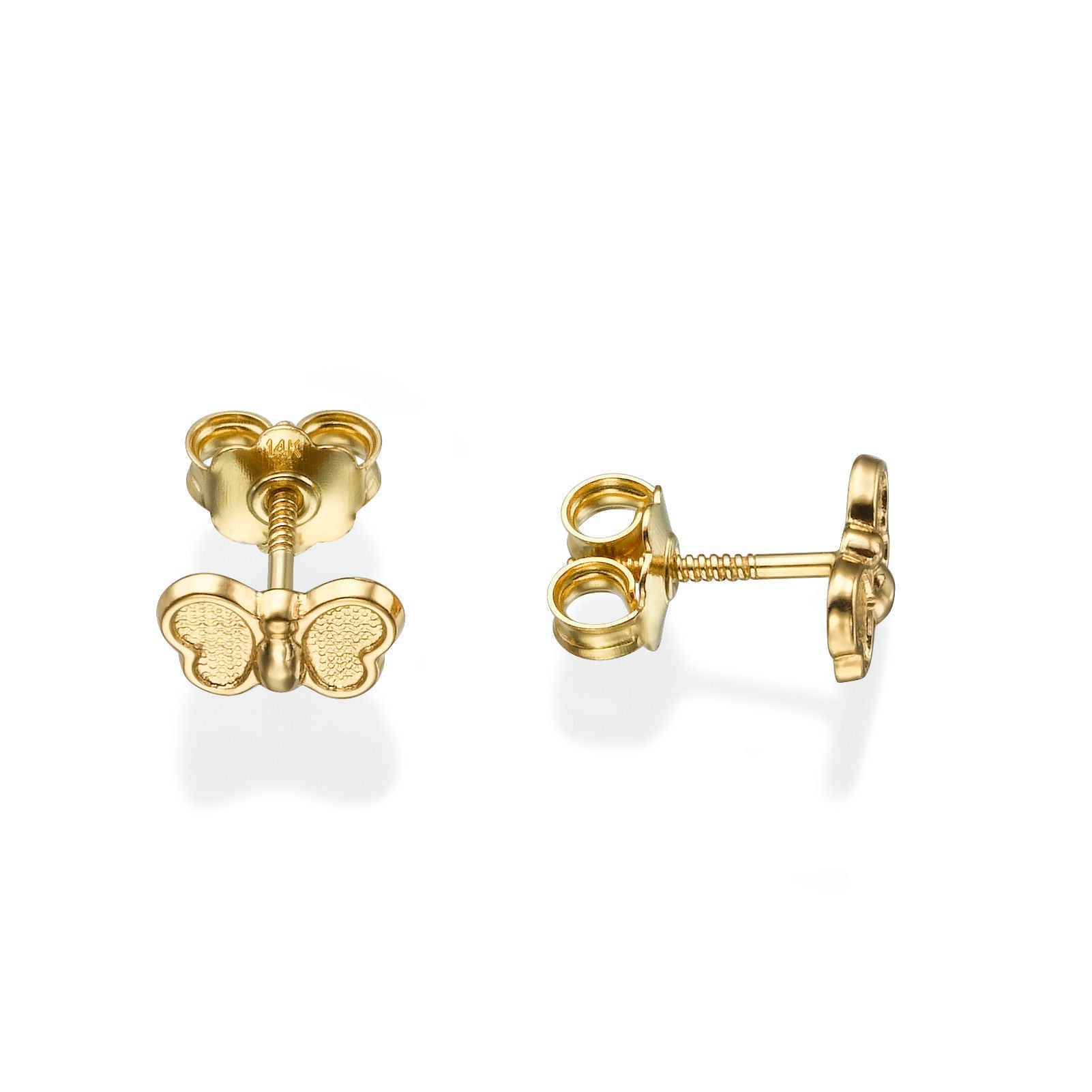 עגילים צמודים מזהב צהוב 14 קראט - פרפר טבעי עגילים צמודים מזהב צהוב 14 קראט - פרפר טבעי