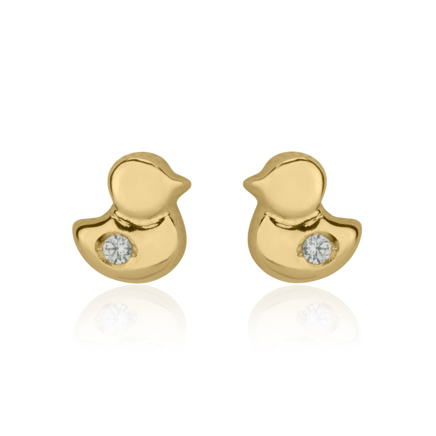 עגילים צמודים מזהב צהוב 14 קראט - אפרוח מנצנץ עגילים צמודים מזהב צהוב 14 קראט - אפרוח מנצנץ