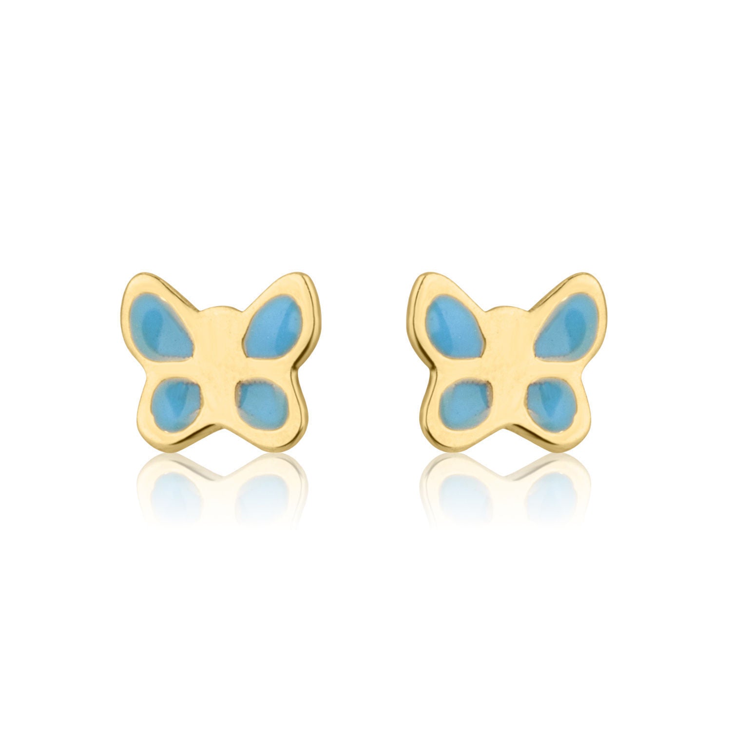 עגילים צמודים מזהב צהוב 14 קראט - פרפר תכול - כנף עגילים צמודים מזהב צהוב 14 קראט - פרפר תכול - כנף