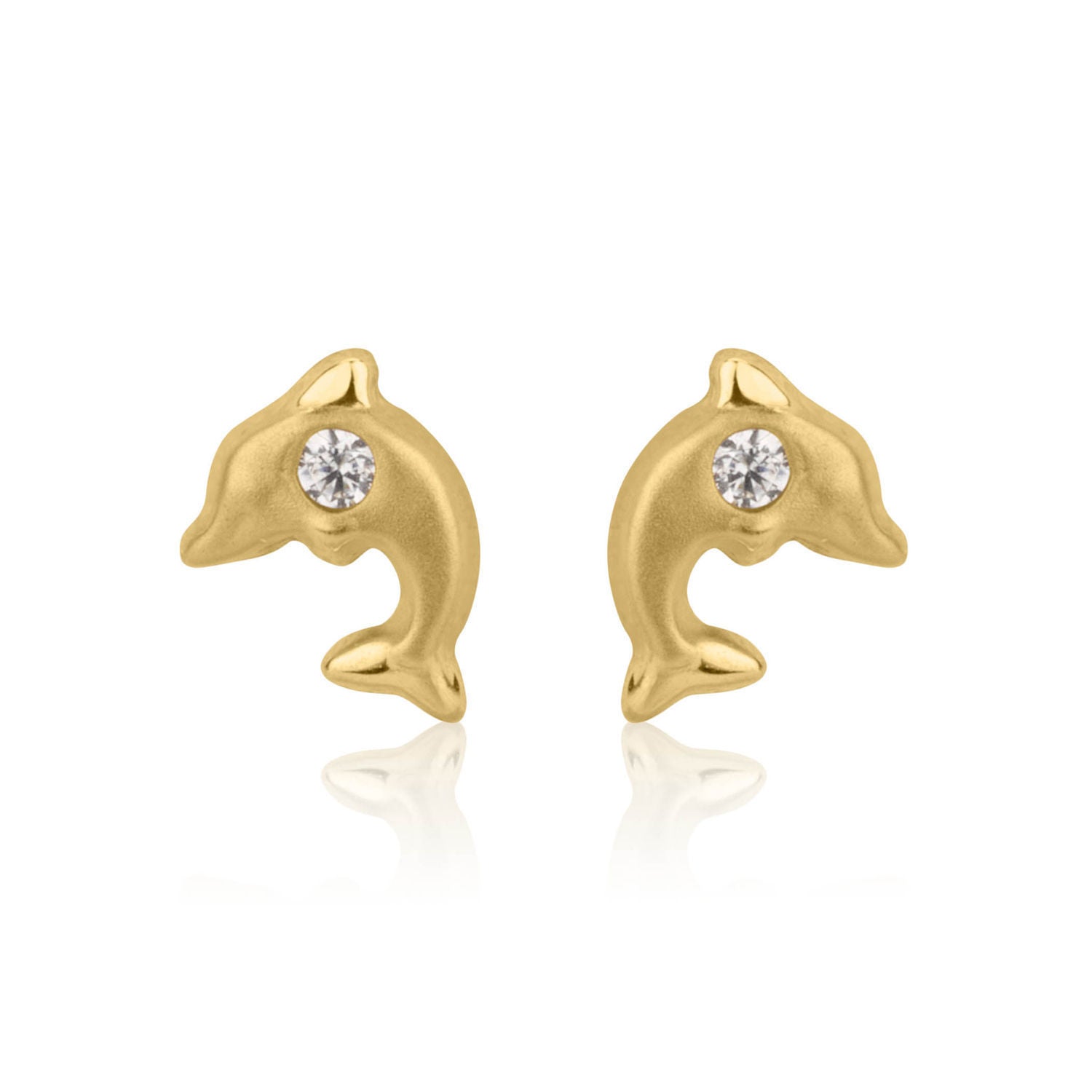 עגילים צמודים מזהב צהוב 14 קראט - דולפין מנצנץ - מט עגילים צמודים מזהב צהוב 14 קראט - דולפין מנצנץ - מט