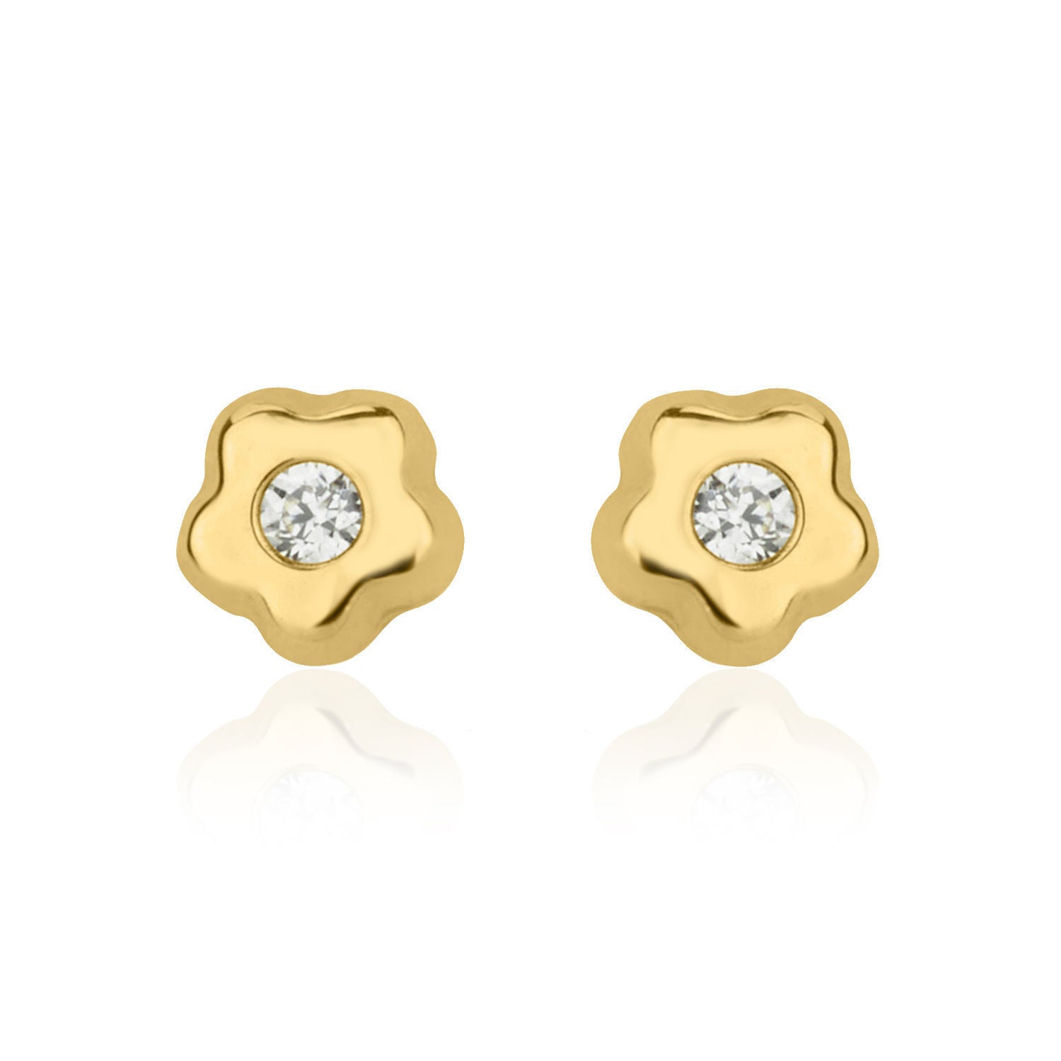 עגילים צמודים מזהב צהוב 14 קראט - כוכב פורח קטן מאד עגילים צמודים מזהב צהוב 14 קראט - כוכב פורח קטן מאד