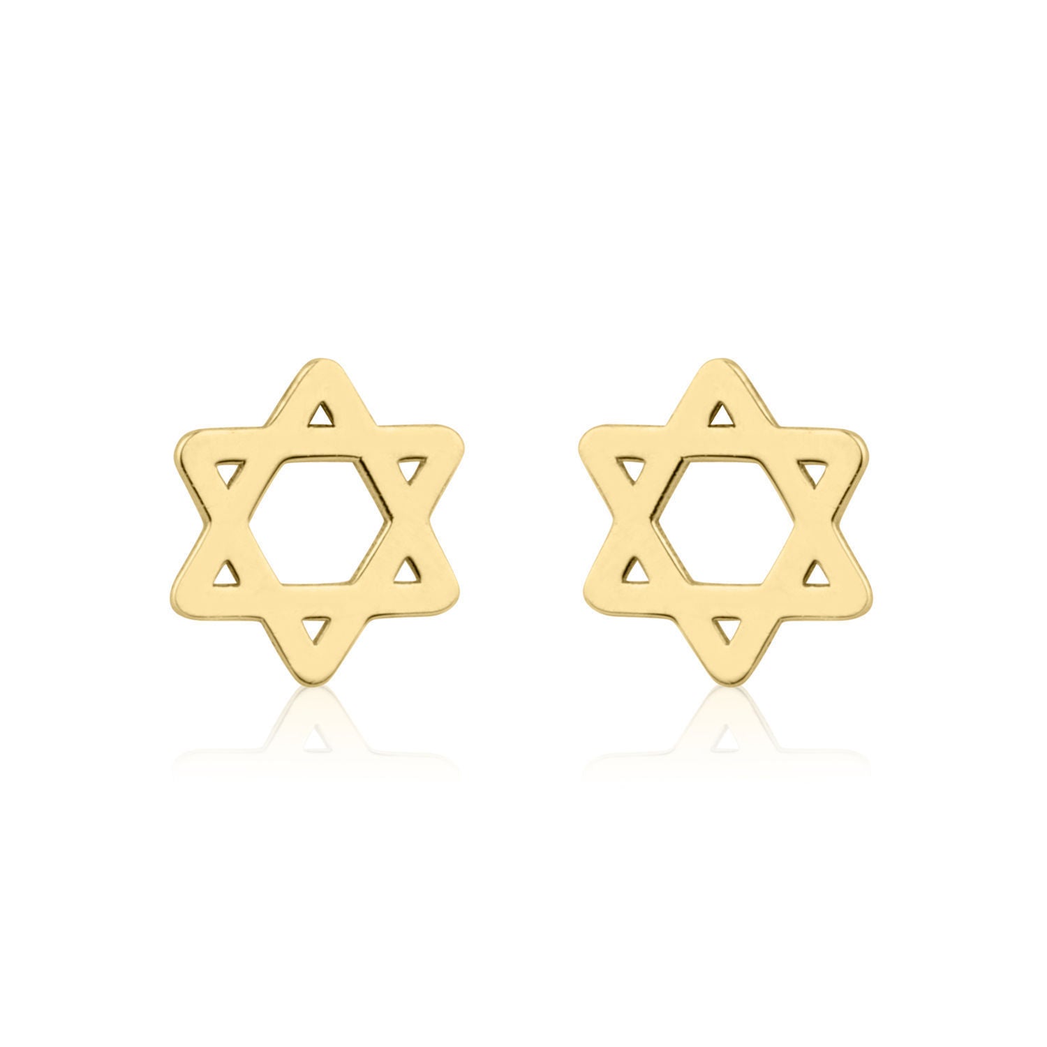 עגילים צמודים מזהב צהוב 14 קראט - כוכב מגן דוד עגילים צמודים מזהב צהוב 14 קראט - כוכב מגן דוד