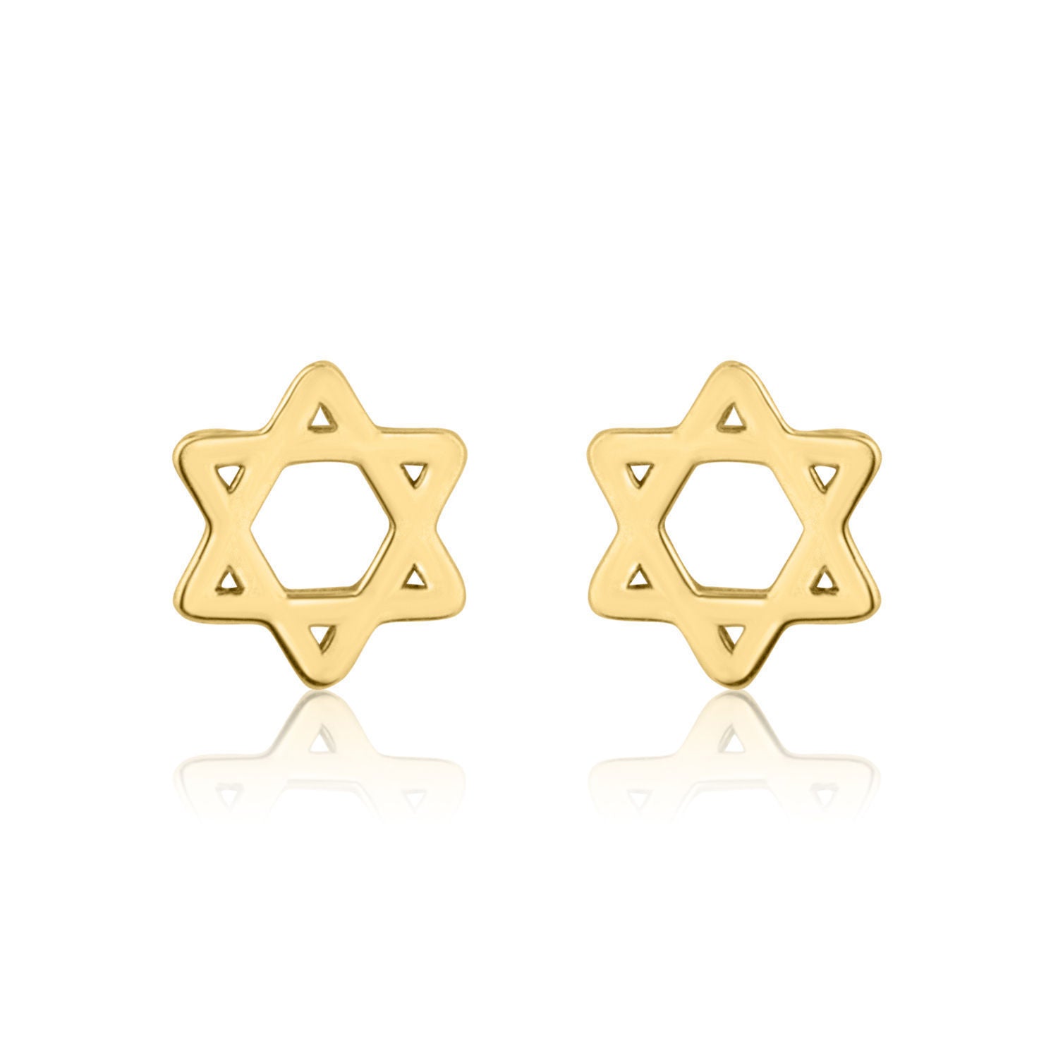 עגילים צמודים מזהב צהוב 14 קראט - כוכב מגן דוד - קטן עגילים צמודים מזהב צהוב 14 קראט - כוכב מגן דוד - קטן