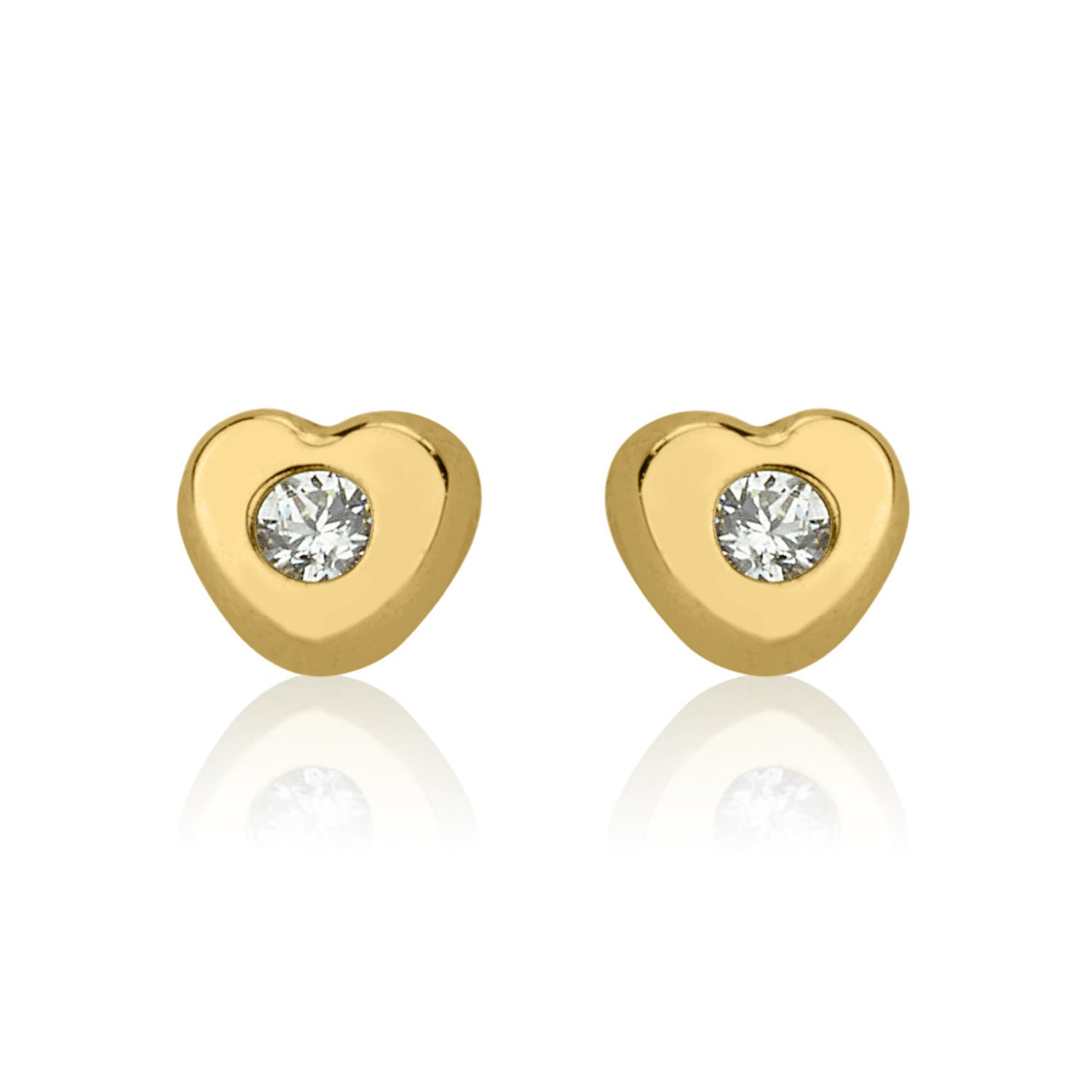 עגילים צמודים מזהב צהוב 14 קראט - לב מנצנץ - קטן עגילים צמודים מזהב צהוב 14 קראט - לב מנצנץ - קטן