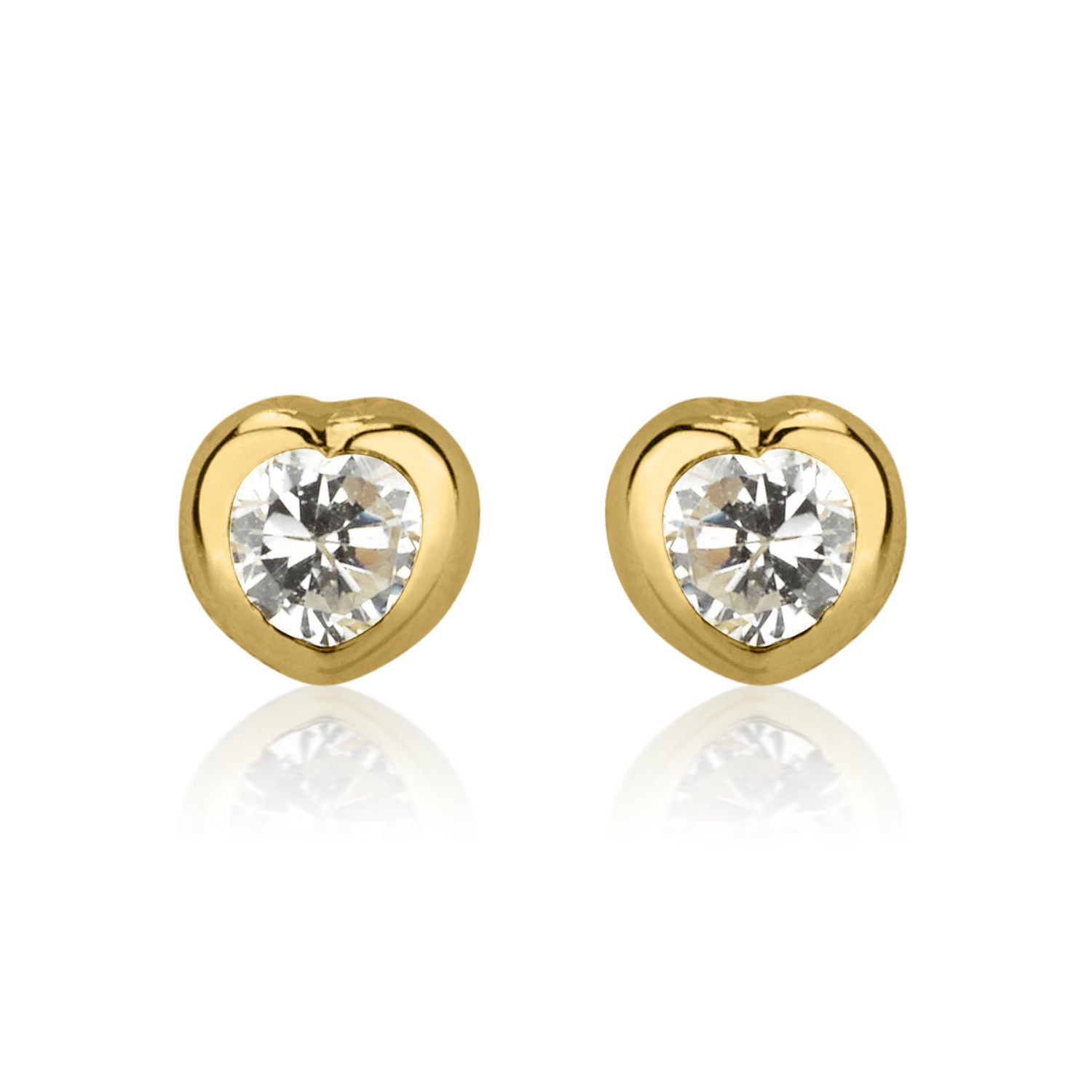 עגילים צמודים מזהב צהוב 14 קראט - לב זורח - קטן עגילים צמודים מזהב צהוב 14 קראט - לב זורח - קטן