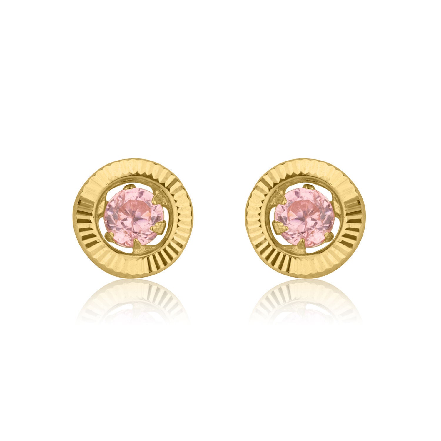 עגילים צמודים מזהב צהוב 14 קראט - עיגול שייני - קטן עגילים צמודים מזהב צהוב 14 קראט - עיגול שייני - קטן