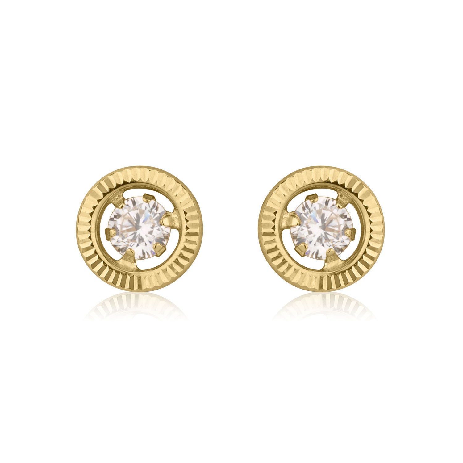 עגילים צמודים מזהב צהוב 14 קראט - עיגול קריסטל - קטן עגילים צמודים מזהב צהוב 14 קראט - עיגול קריסטל - קטן