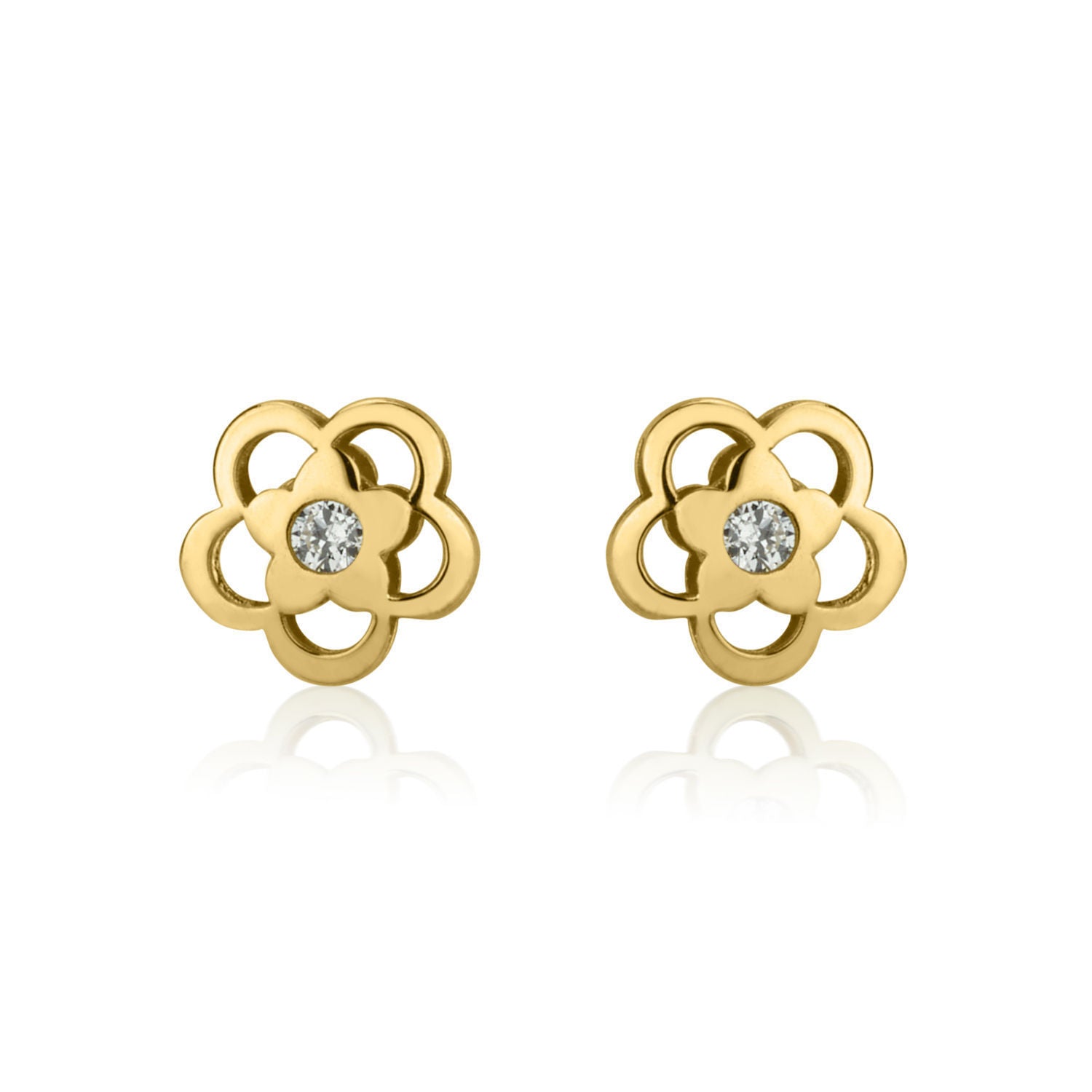 עגילים צמודים מזהב צהוב 14 קראט - פרח אנט עגילים צמודים מזהב צהוב 14 קראט - פרח אנט