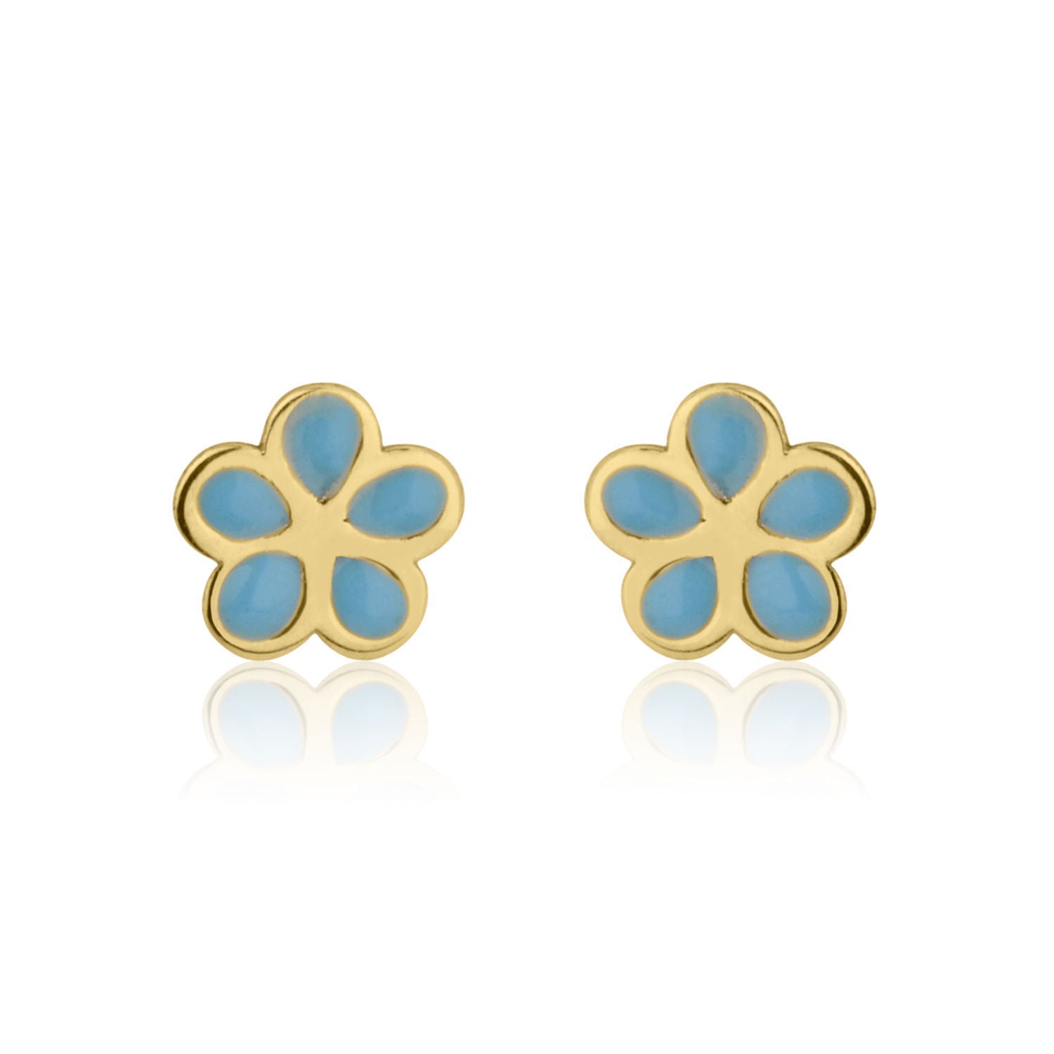 עגילים צמודים מזהב צהוב 14 קראט - פרח מרגנית עגילים צמודים מזהב צהוב 14 קראט - פרח מרגנית