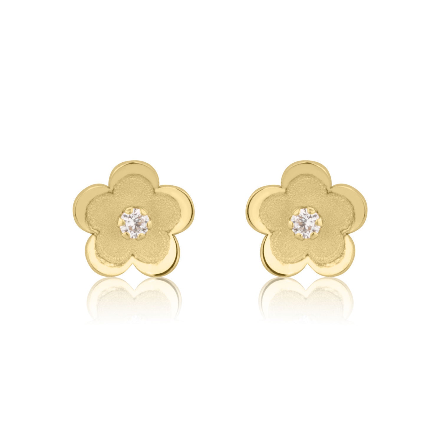 עגילים צמודים מזהב צהוב 14 קראט - פרח דייזי עגילים צמודים מזהב צהוב 14 קראט - פרח דייזי