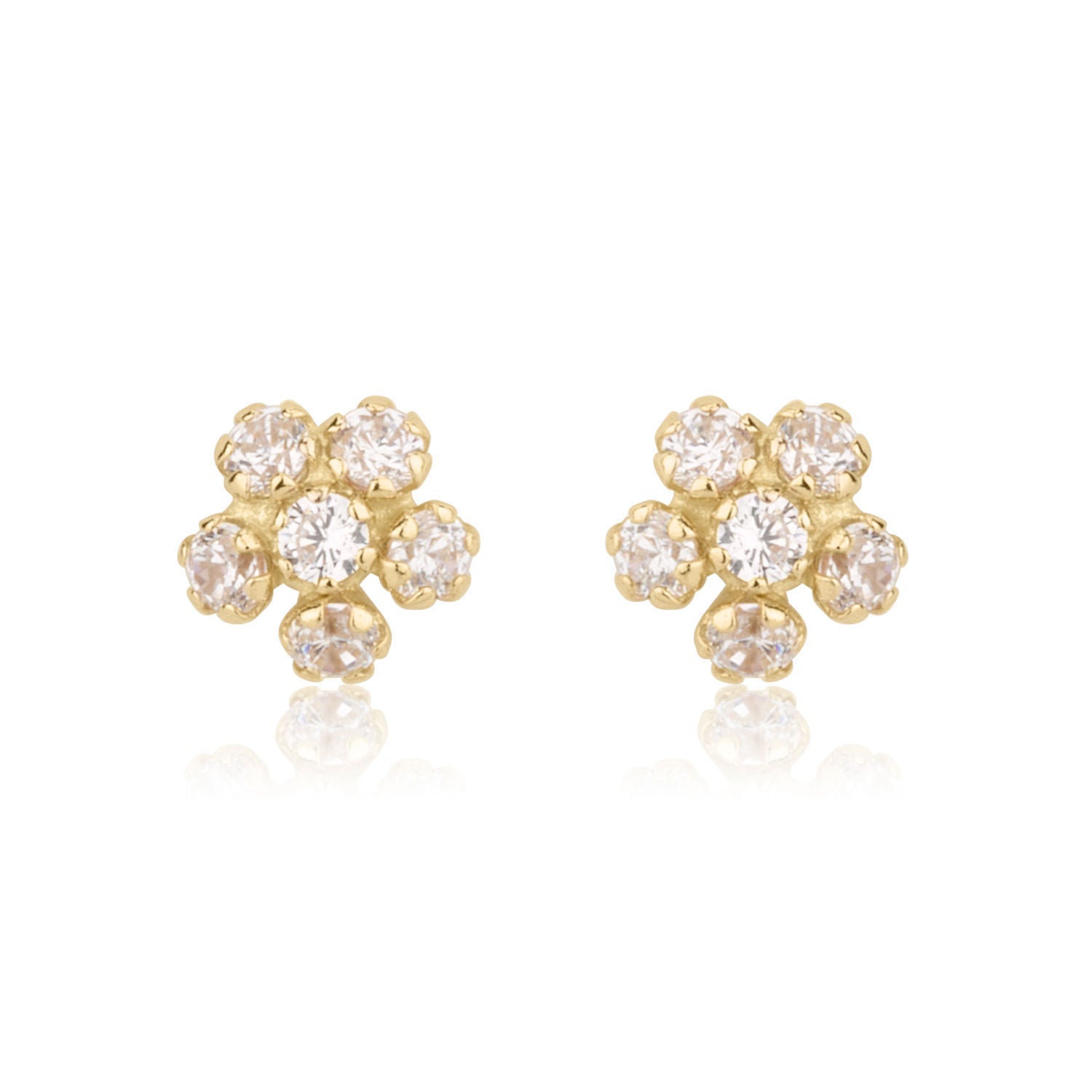 עגילים צמודים מזהב צהוב 14 קראט - פרח מיוחד עגילים צמודים מזהב צהוב 14 קראט - פרח מיוחד