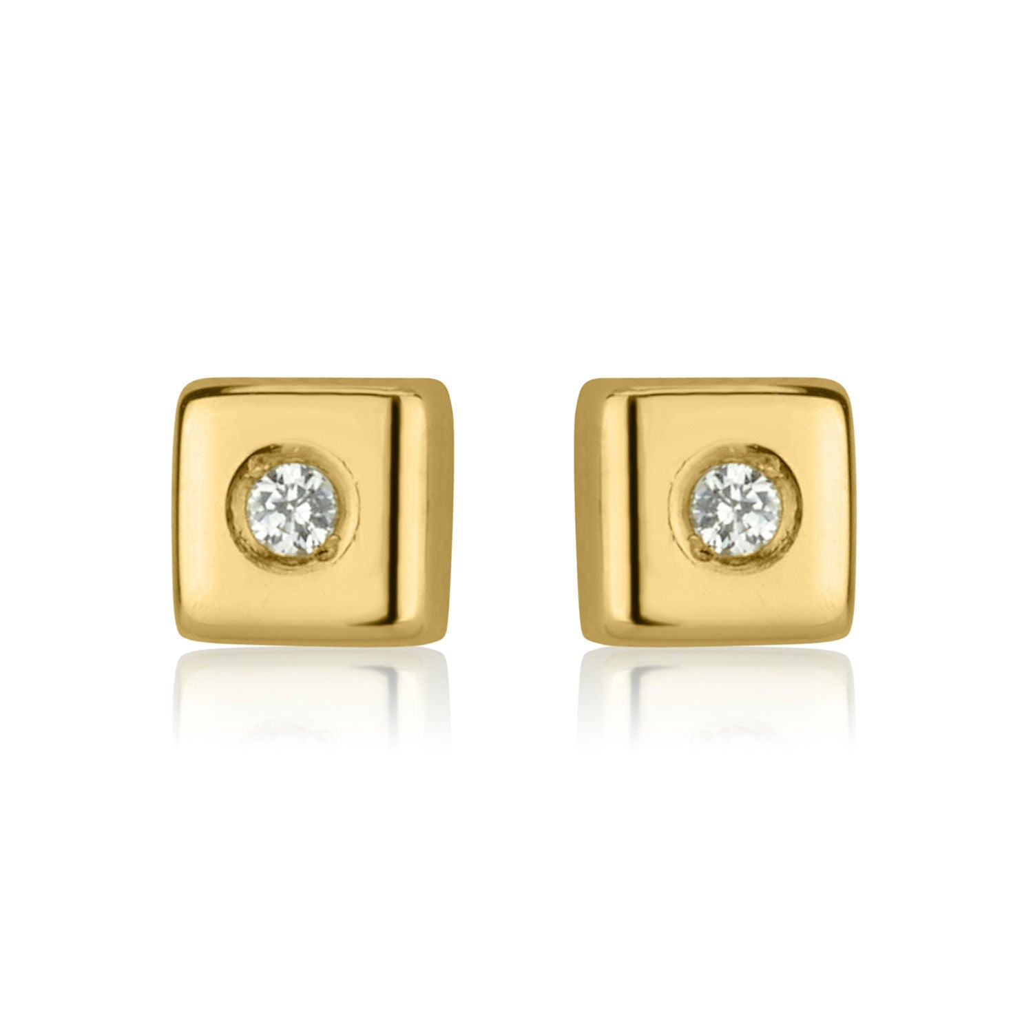 עגילים צמודים מזהב צהוב 14 קראט - ריבוע מנצנץ קטן עגילים צמודים מזהב צהוב 14 קראט - ריבוע מנצנץ קטן