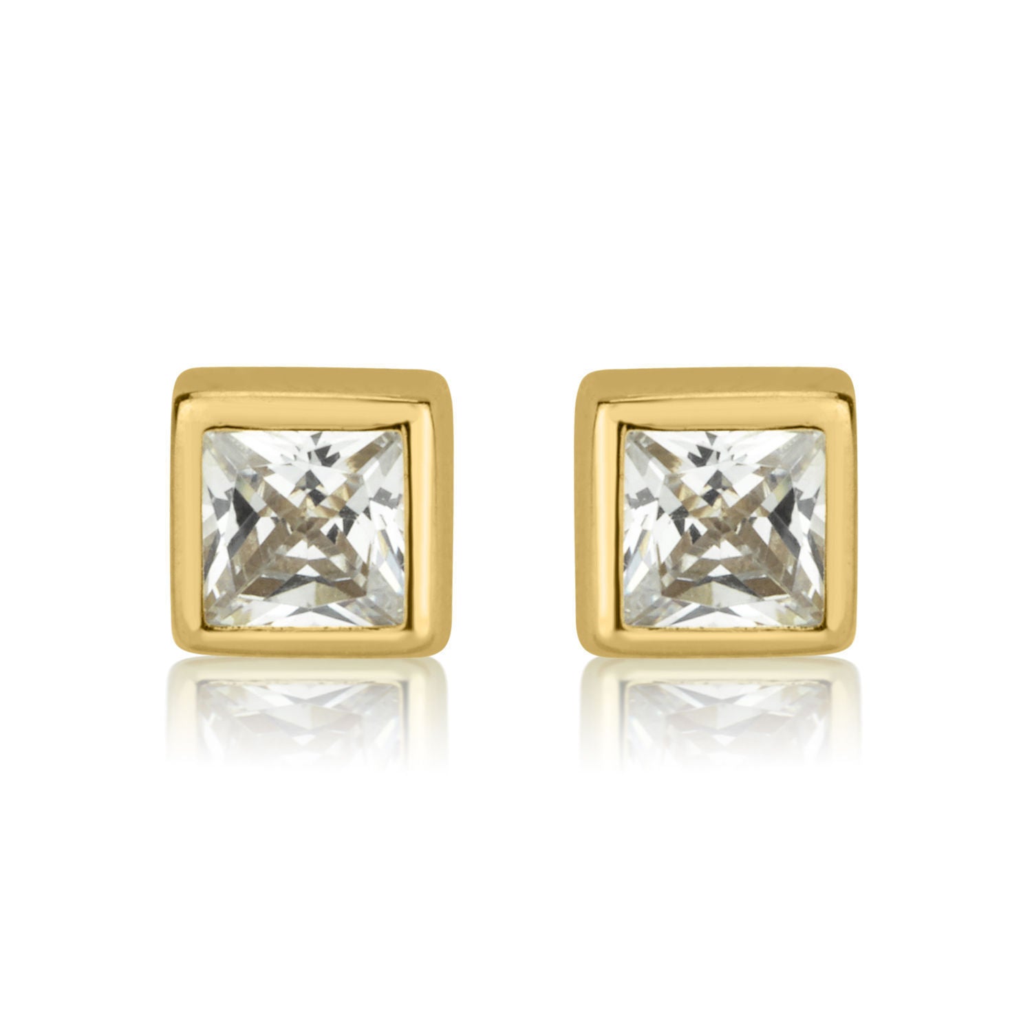 עגילים צמודים מזהב צהוב 14 קראט - ריבוע מנצנץ - גדול עגילים צמודים מזהב צהוב 14 קראט - ריבוע מנצנץ - גדול