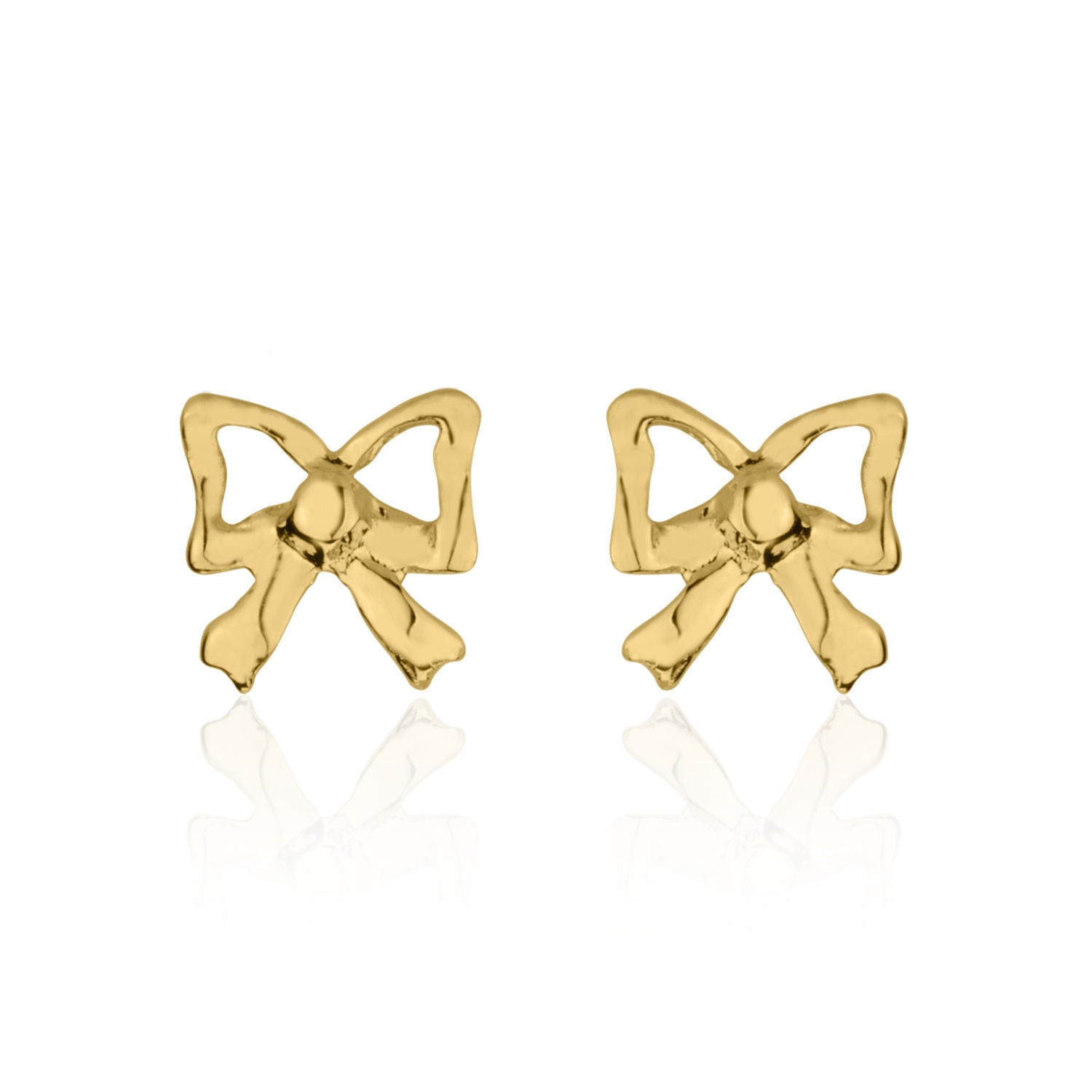 עגילים צמודים מזהב צהוב 14 קראט - פפיון עדין עגילים צמודים מזהב צהוב 14 קראט - פפיון עדין