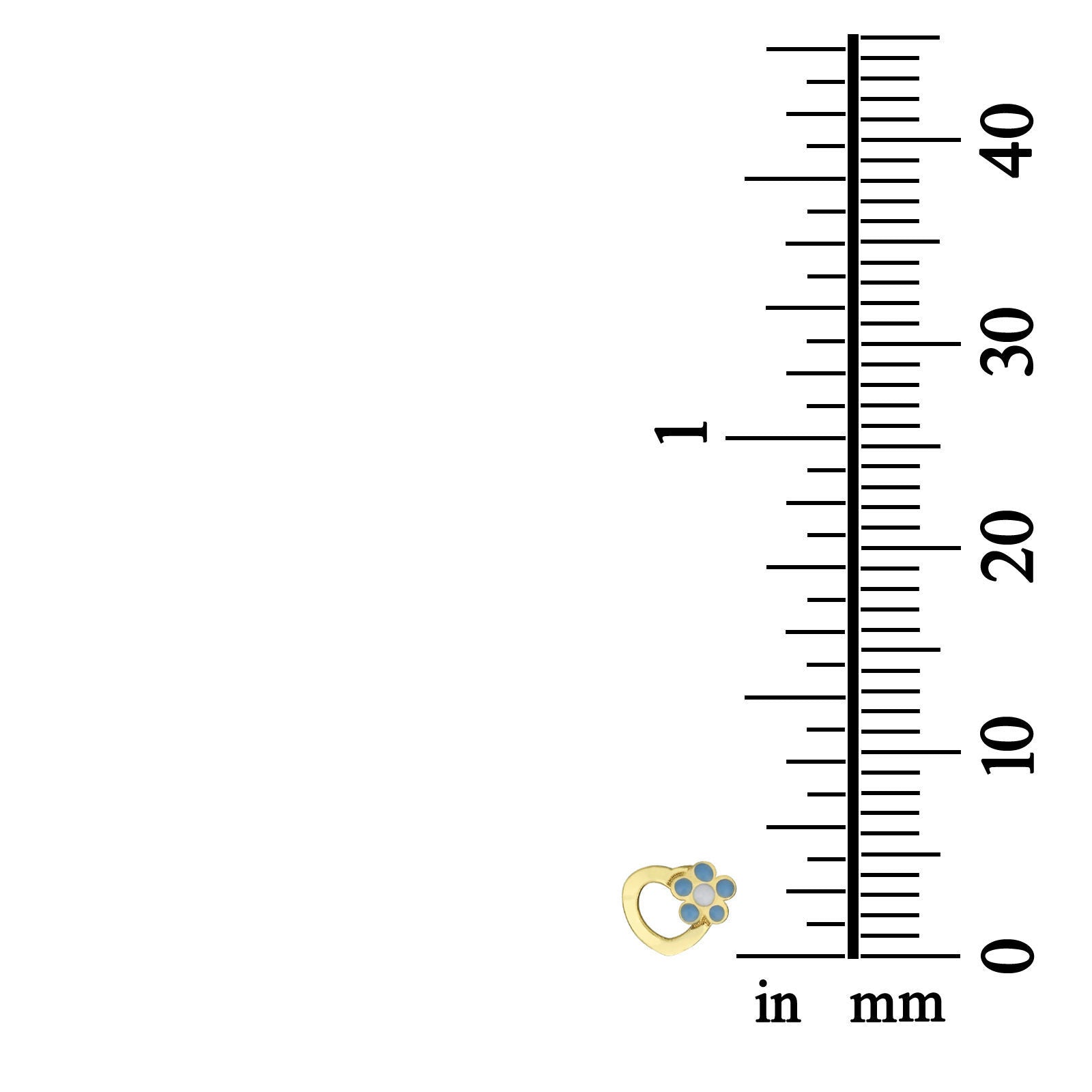 עגילים צמודים מזהב צהוב 14 קראט - לב ופרח מרגנית עגילים צמודים מזהב צהוב 14 קראט - לב ופרח מרגנית