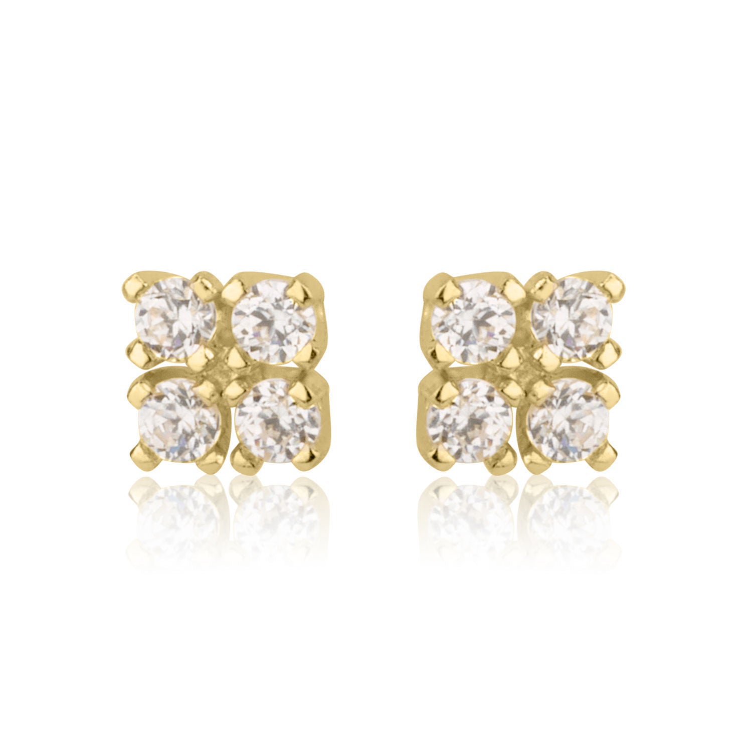 עגילים צמודים מזהב צהוב 14 קראט - ריבועים מנצנצים עגילים צמודים מזהב צהוב 14 קראט - ריבועים מנצנצים