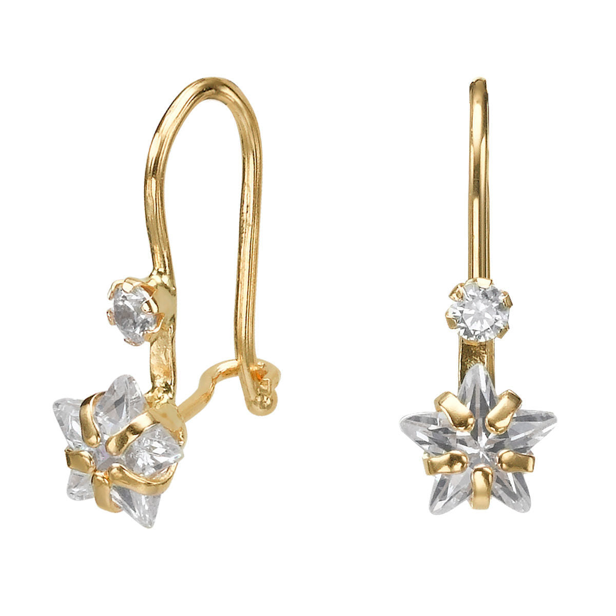 עגילים תלויים מזהב צהוב 14 קראט - כוכב אורנוס עגילים תלויים מזהב צהוב 14 קראט - כוכב אורנוס