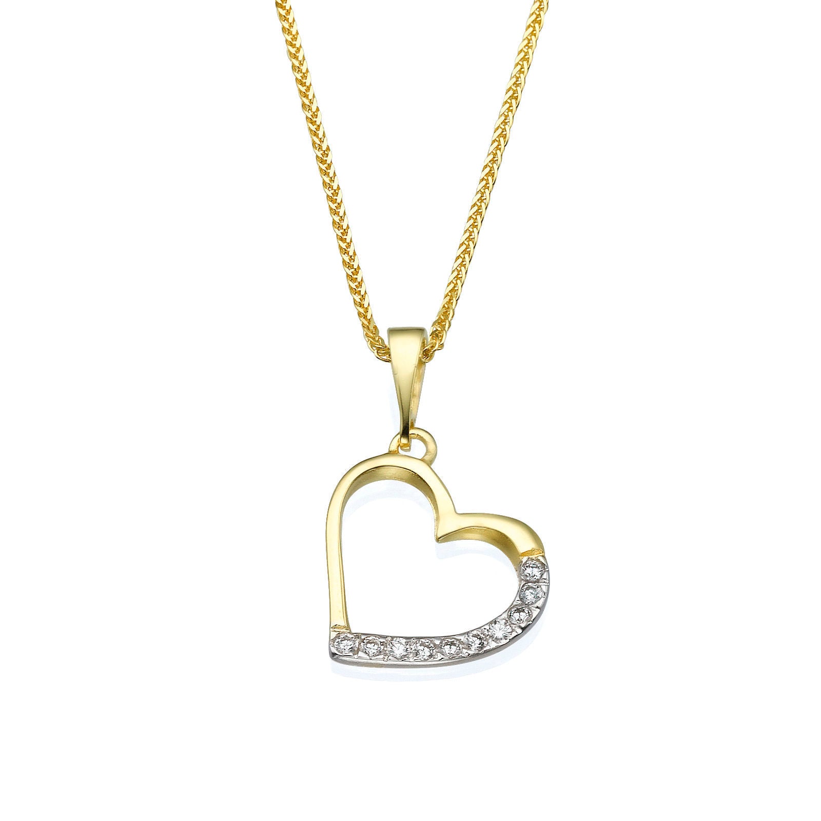 תליון מזהב צהוב 14 קראט - לב מנצנץ תליון מזהב צהוב 14 קראט - לב מנצנץ