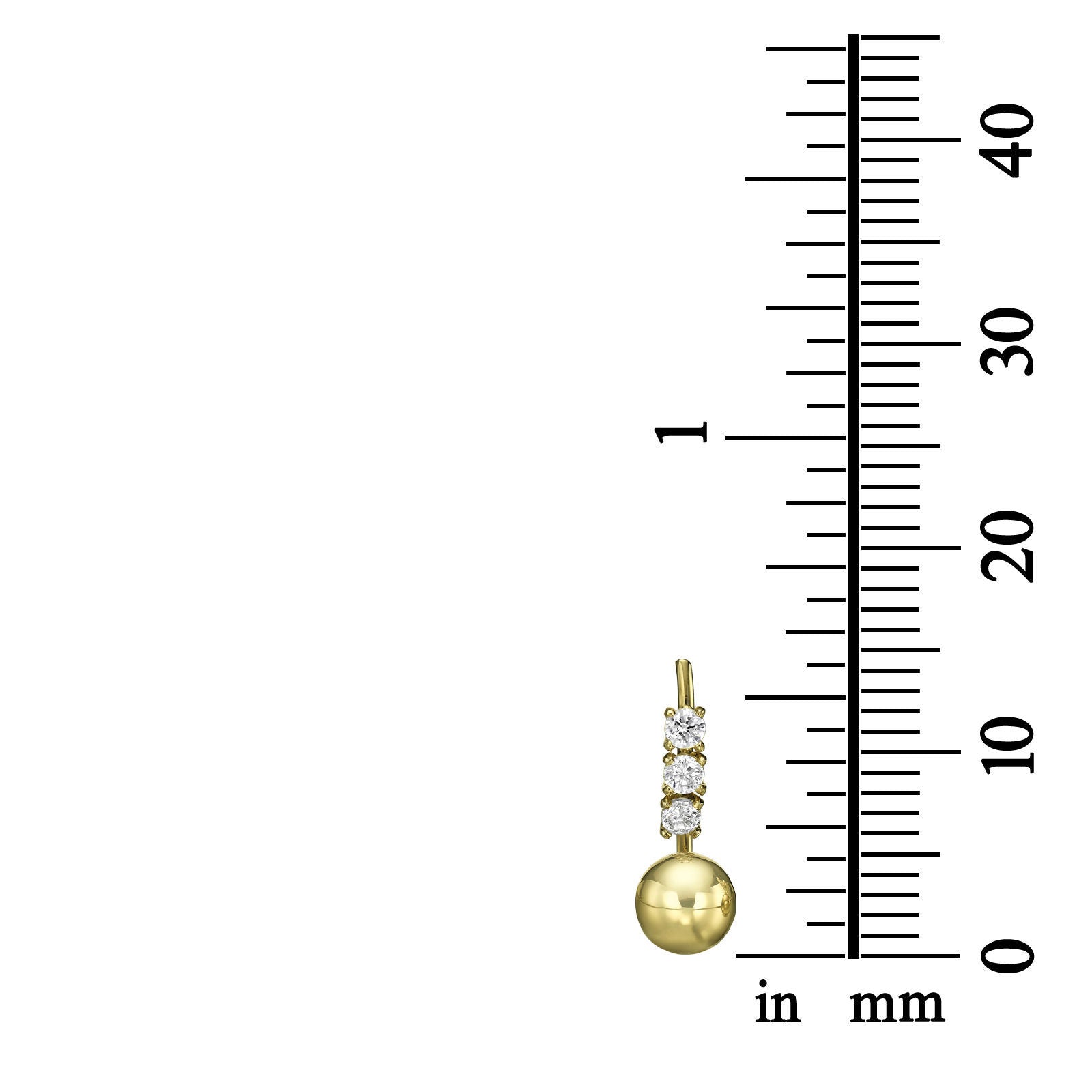 עגילים צמודים מזהב צהוב 14 קראט - זירקונים וכדורים עגילים צמודים מזהב צהוב 14 קראט - זירקונים וכדורים