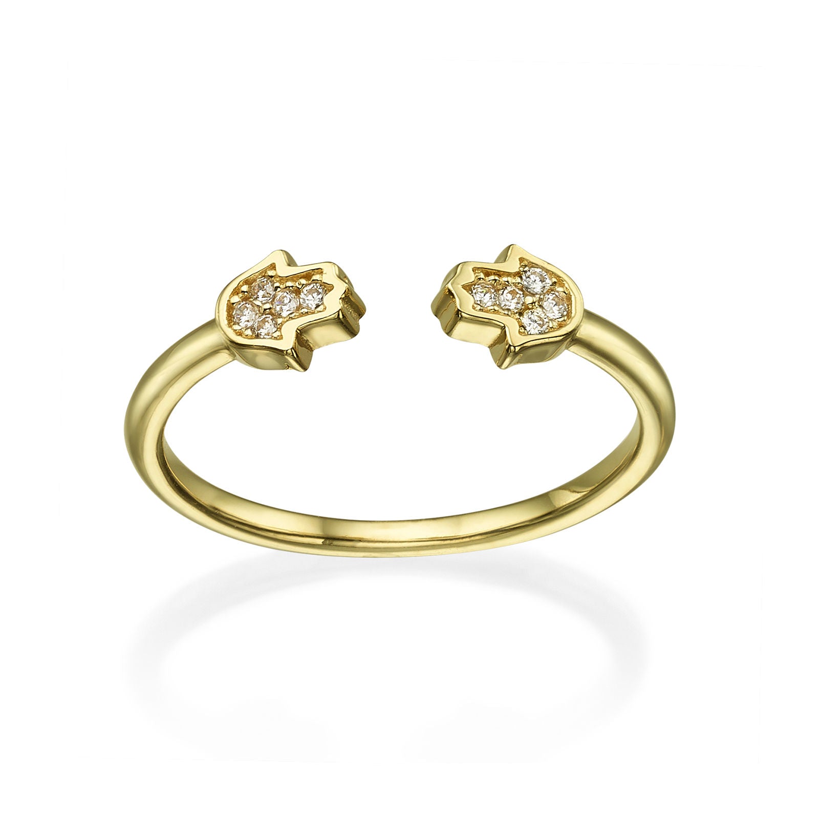 טבעת פתוחה מזהב צהוב 14 קראט - חמסה נוצצת טבעת פתוחה מזהב צהוב 14 קראט - חמסה נוצצת