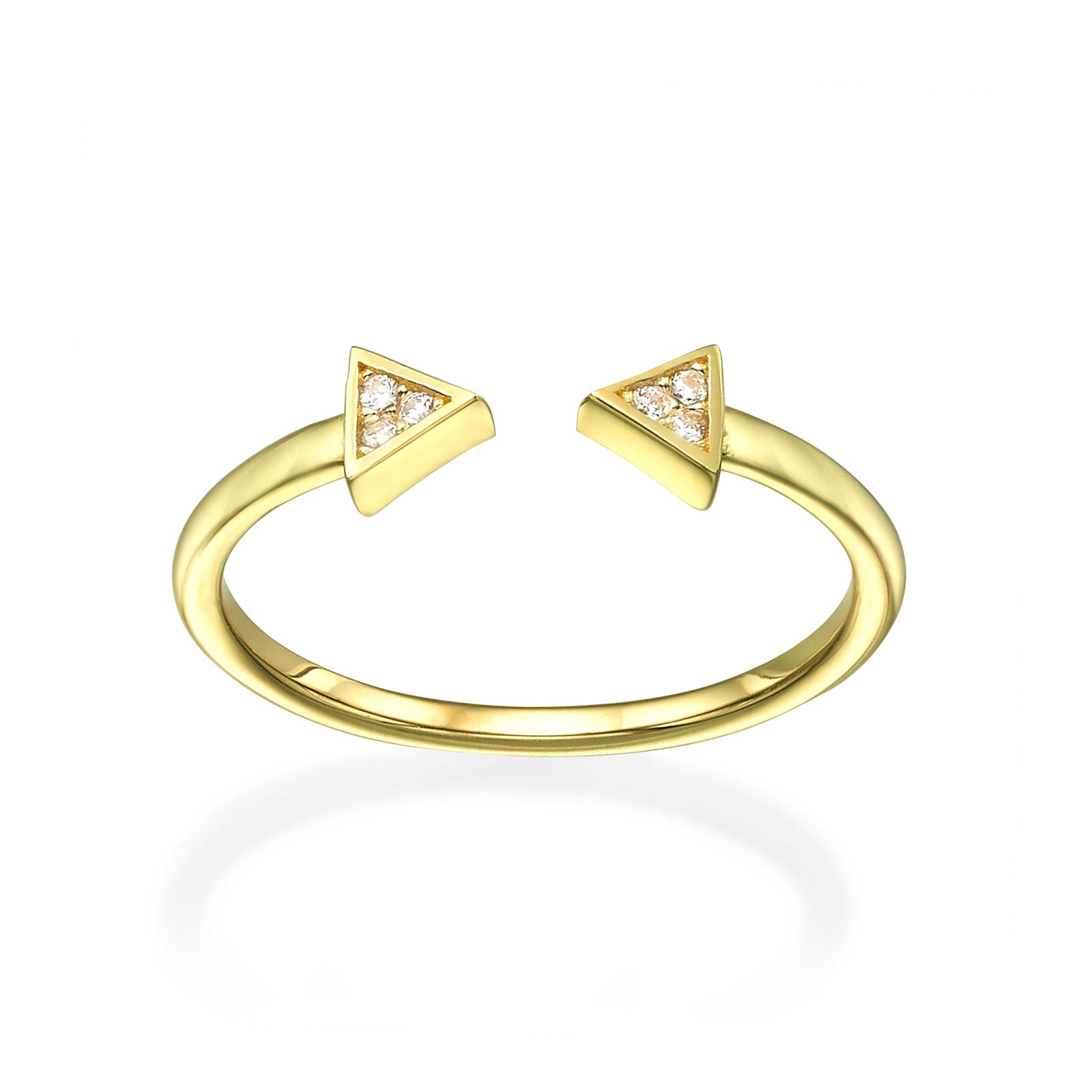 טבעת פתוחה מזהב צהוב 14 קראט - משולשים נוצצים טבעת פתוחה מזהב צהוב 14 קראט - משולשים נוצצים