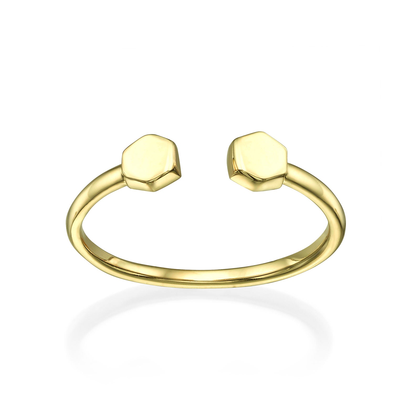 טבעת פתוחה מזהב צהוב 14 קראט - הקסגונים טבעת פתוחה מזהב צהוב 14 קראט - הקסגונים