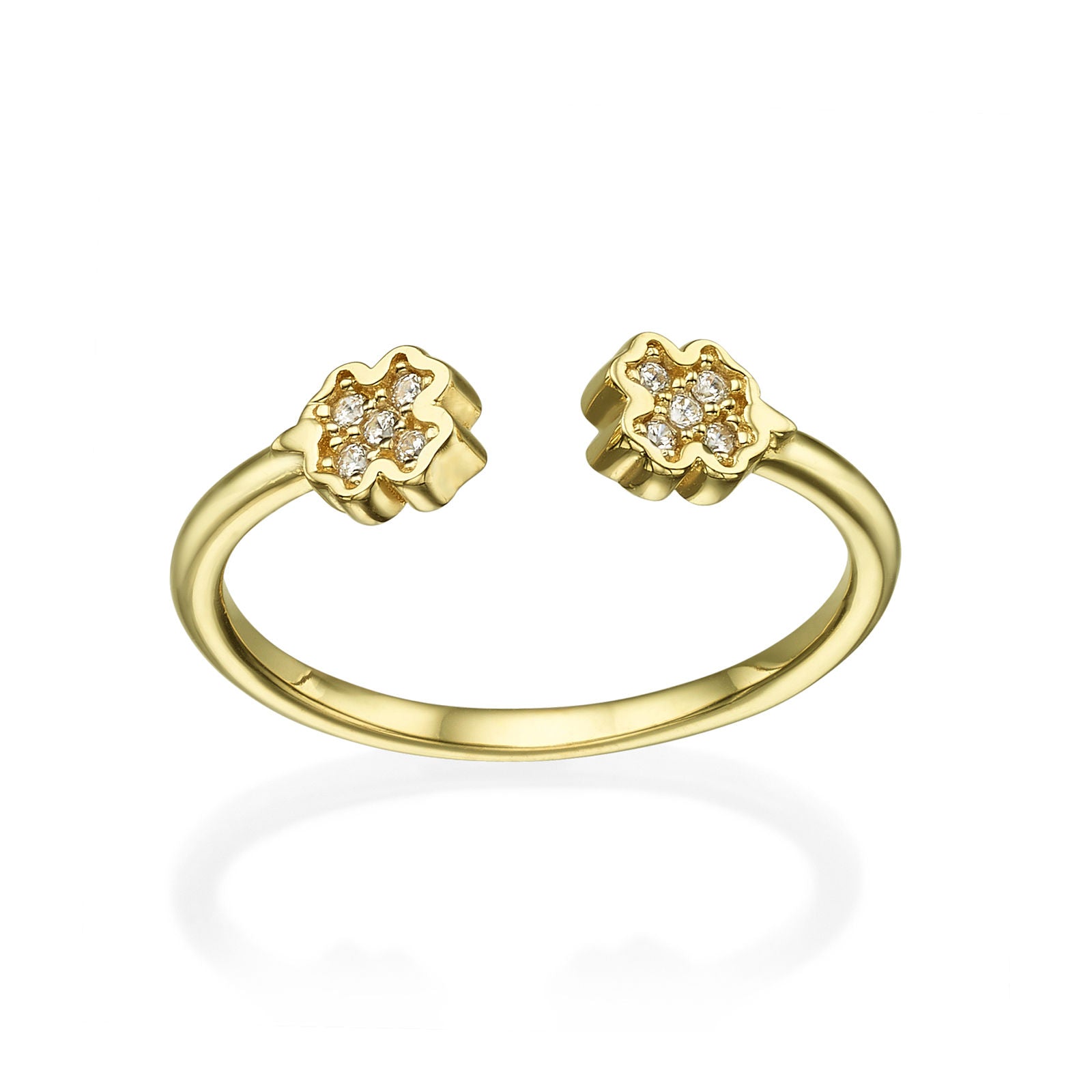 טבעת פתוחה מזהב צהוב 14 קראט - תלתנים נוצצים טבעת פתוחה מזהב צהוב 14 קראט - תלתנים נוצצים