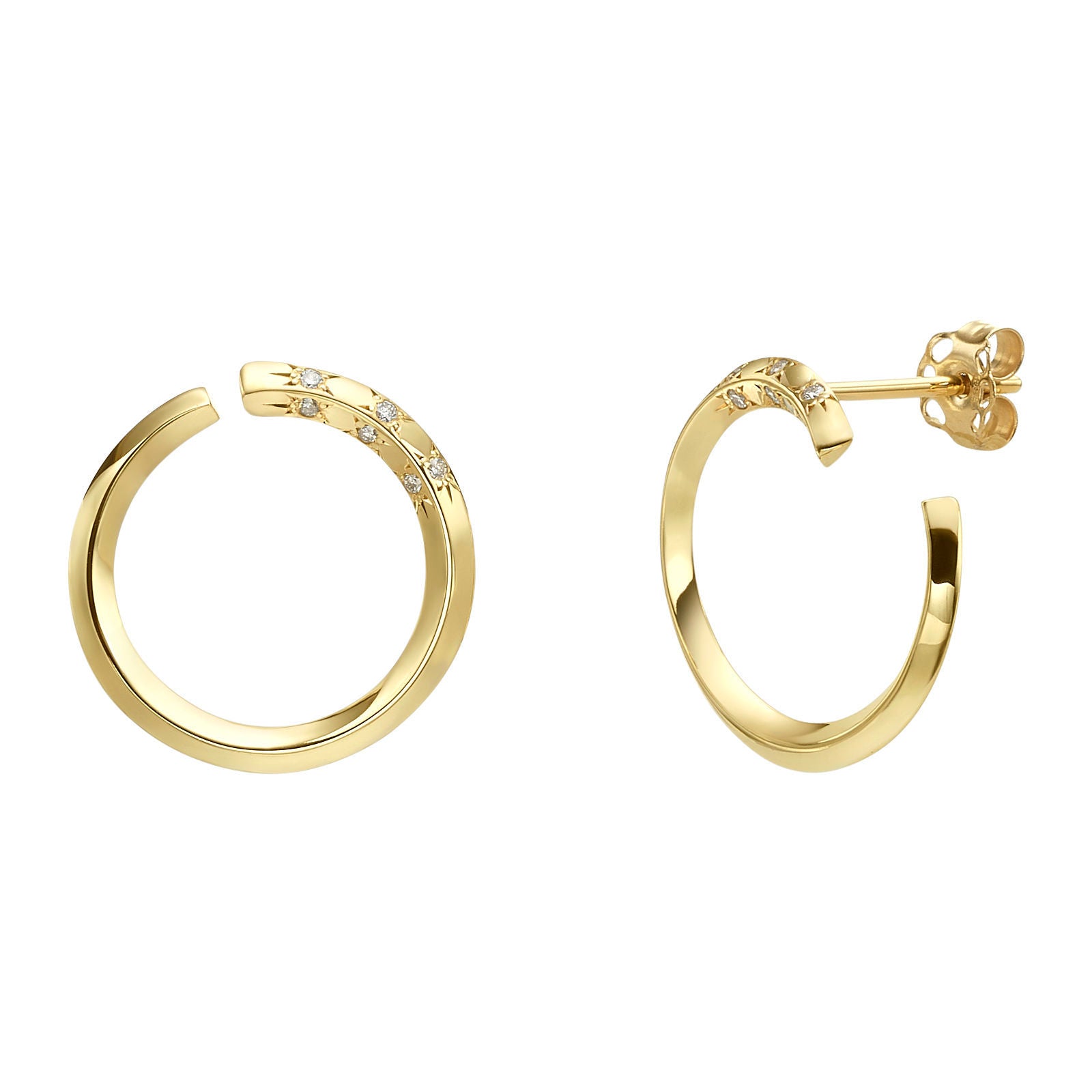 עגילי יהלום צמודים מזהב צהוב 14 קראט - סאנרייז - גדול עגילי יהלום צמודים מזהב צהוב 14 קראט - סאנרייז - גדול