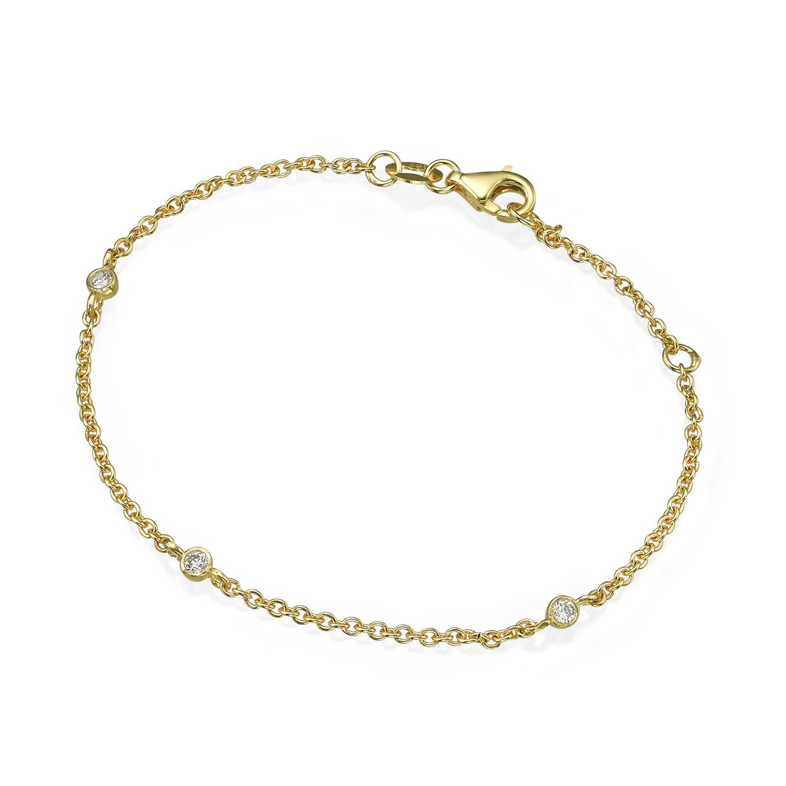 צמיד לילדה מזהב צהוב 14 קראט - שלושה זירקונים צמיד לילדה מזהב צהוב 14 קראט - שלושה זירקונים