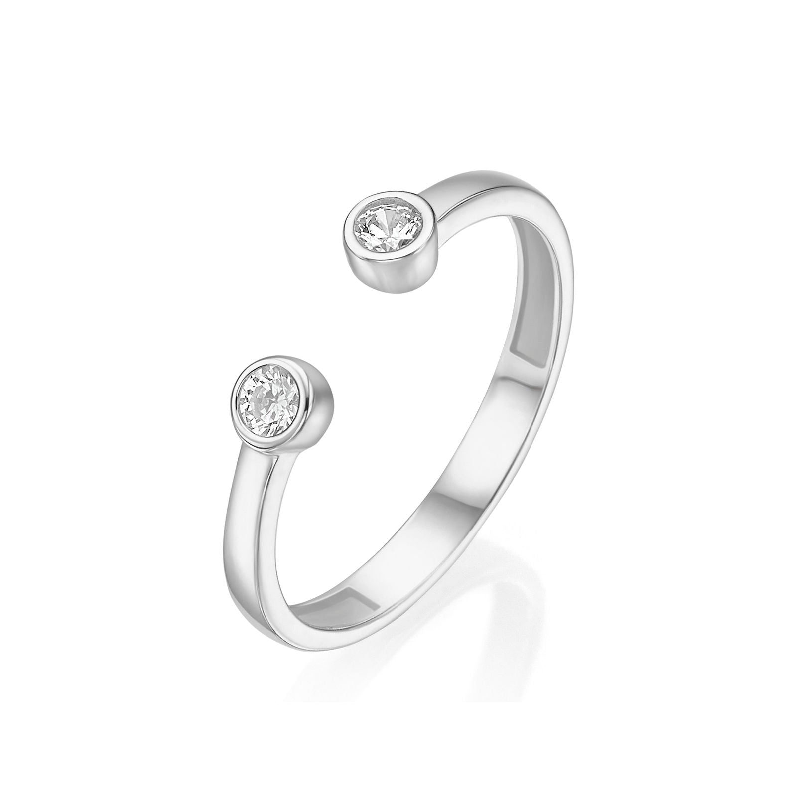 טבעת פתוחה מזהב לבן 14 קראט - עיגולי טל מנצנצים טבעת פתוחה מזהב לבן 14 קראט - עיגולי טל מנצנצים