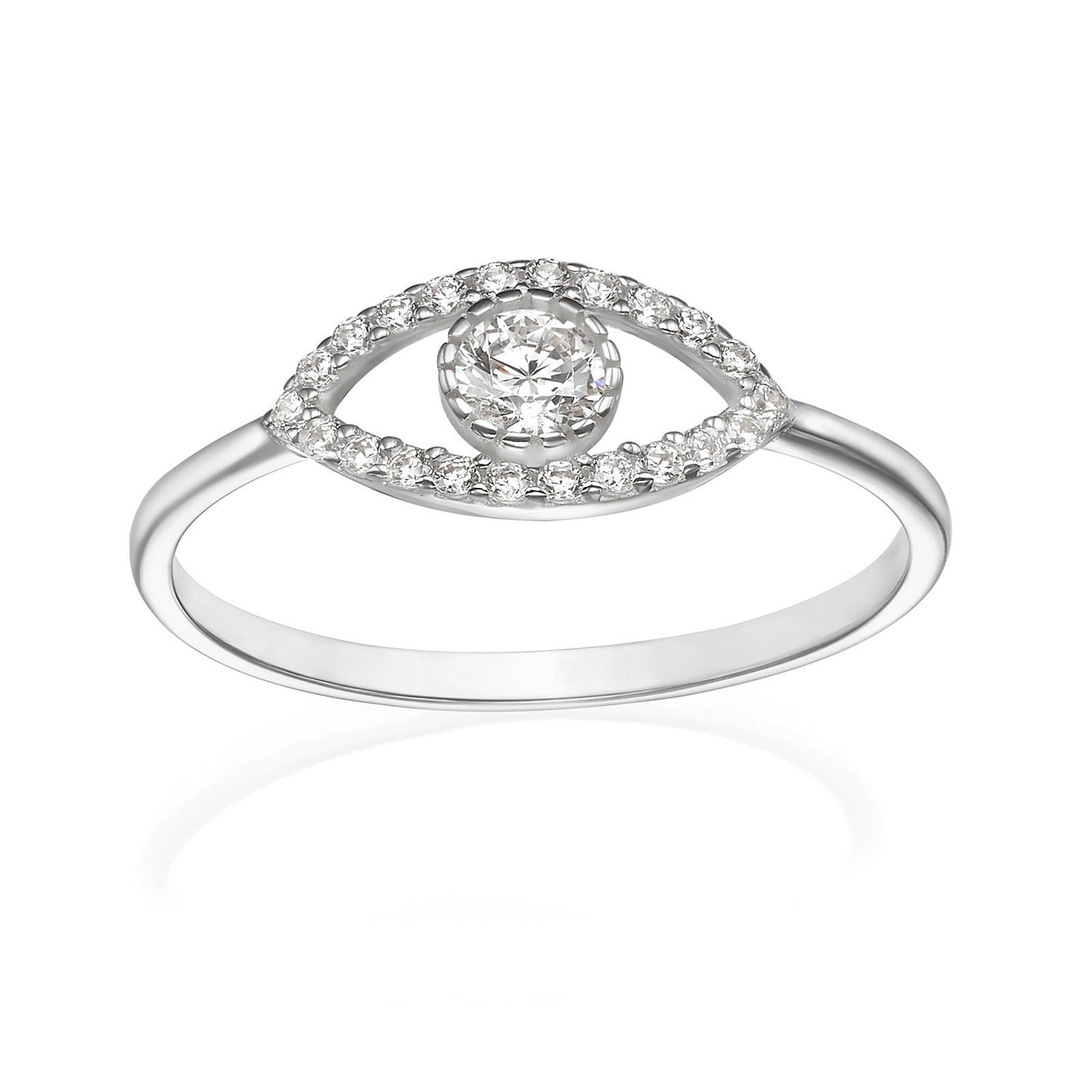 טבעת מזהב לבן 14 קראט - עין מנצנצת טבעת מזהב לבן 14 קראט - עין מנצנצת