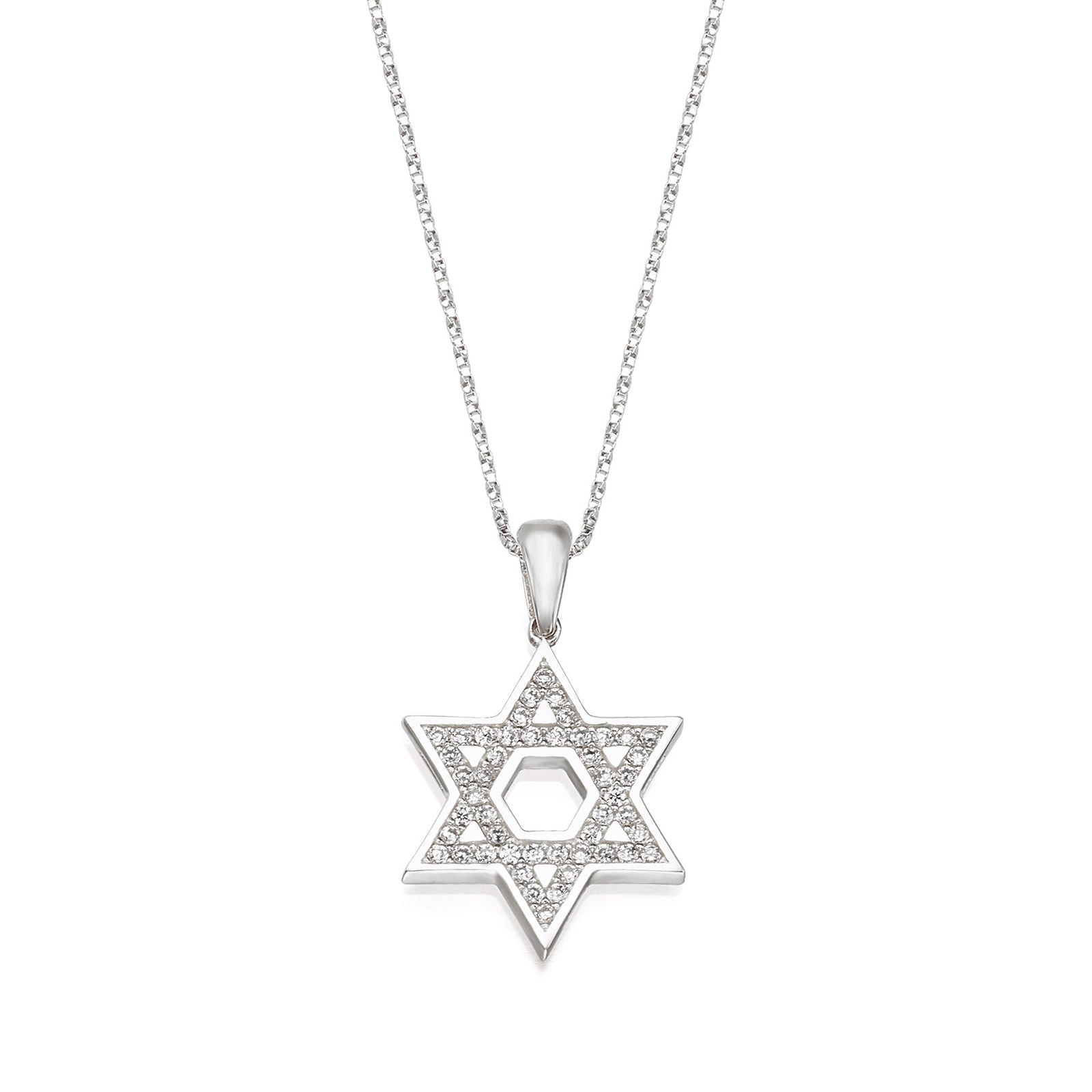 תליון מזהב לבן 14 קראט - מגן דוד מנצנץ תליון מזהב לבן 14 קראט - מגן דוד מנצנץ