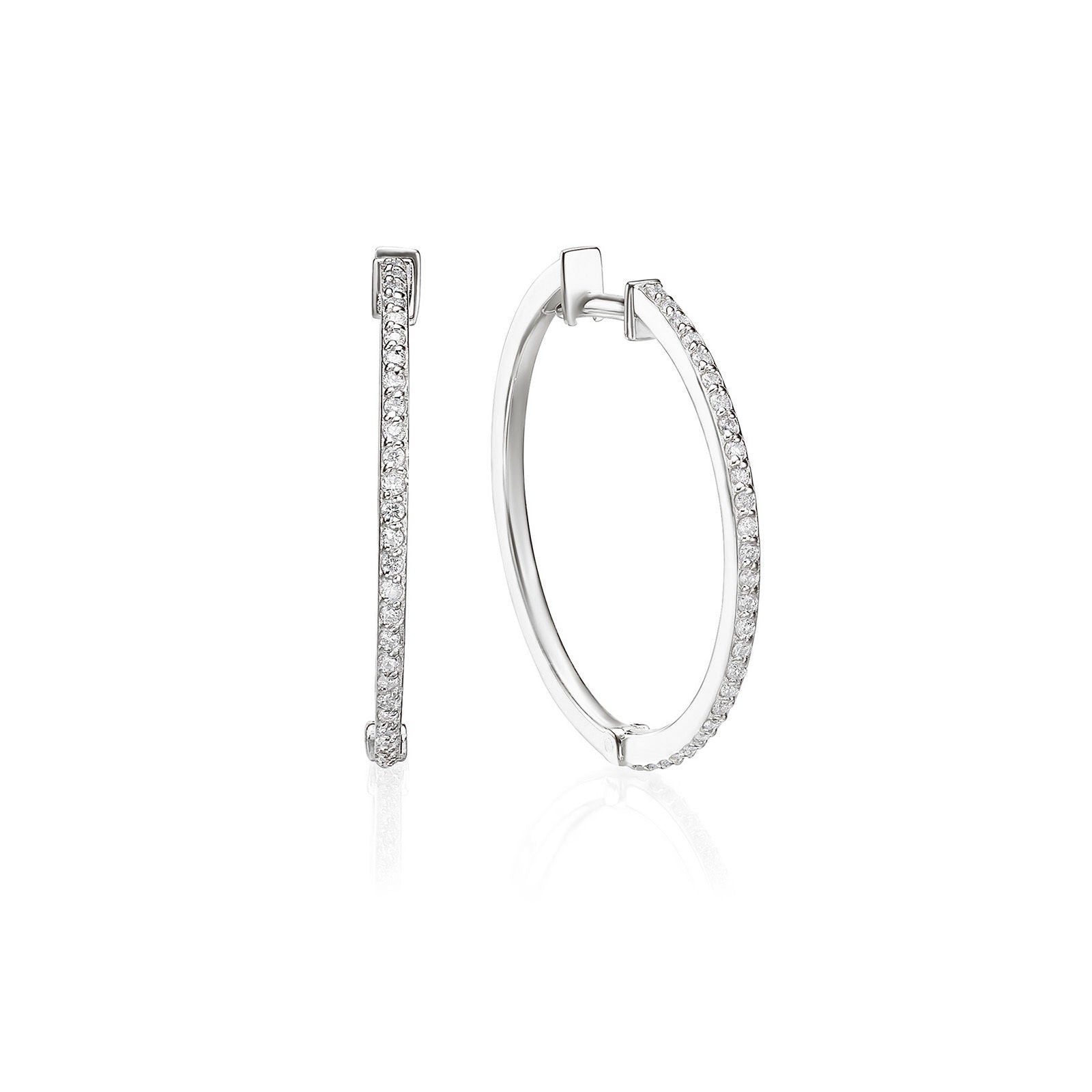 עגילי חישוק יהלומים מזהב לבן 14 קראט - ליידי L עגילי חישוק יהלומים מזהב לבן 14 קראט - ליידי L