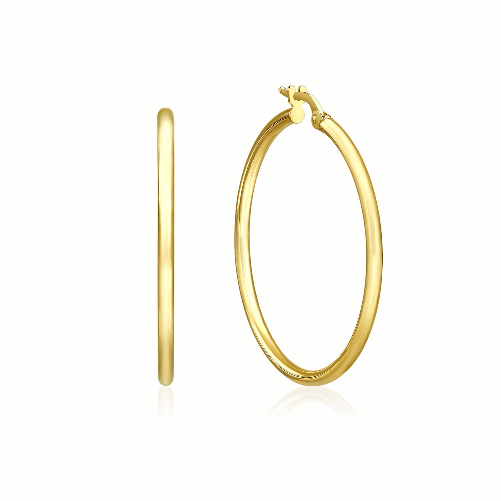 עגילי חישוק מזהב צהוב 14 קראט - L דק עגילי חישוק מזהב צהוב 14 קראט - L דק