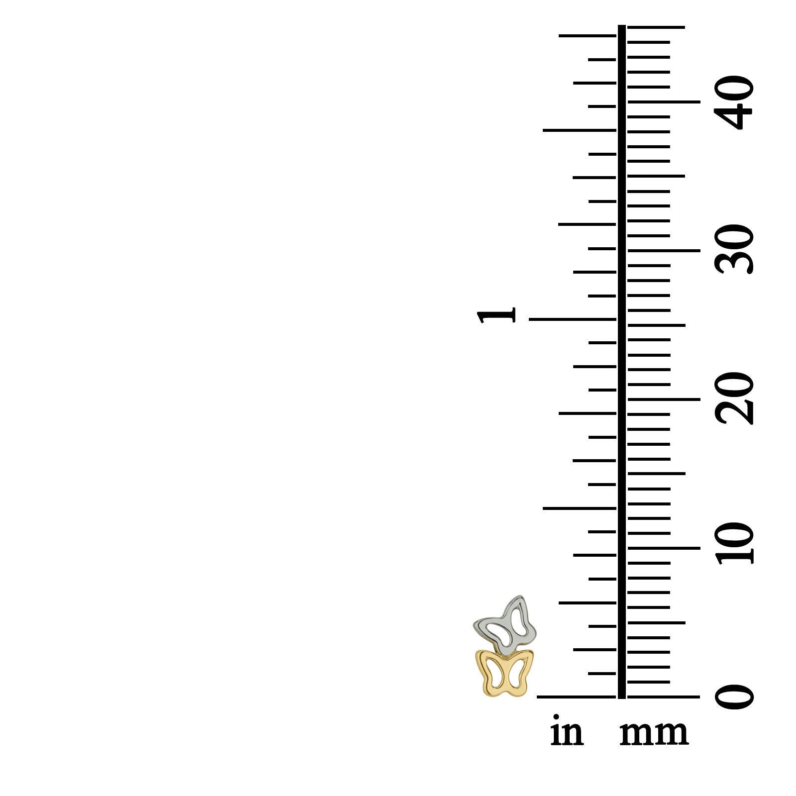 עגילים צמודים מזהב צהוב ולבן 14 קראט - פרפרים שני צבעים עגילים צמודים מזהב צהוב ולבן 14 קראט - פרפרים שני צבעים