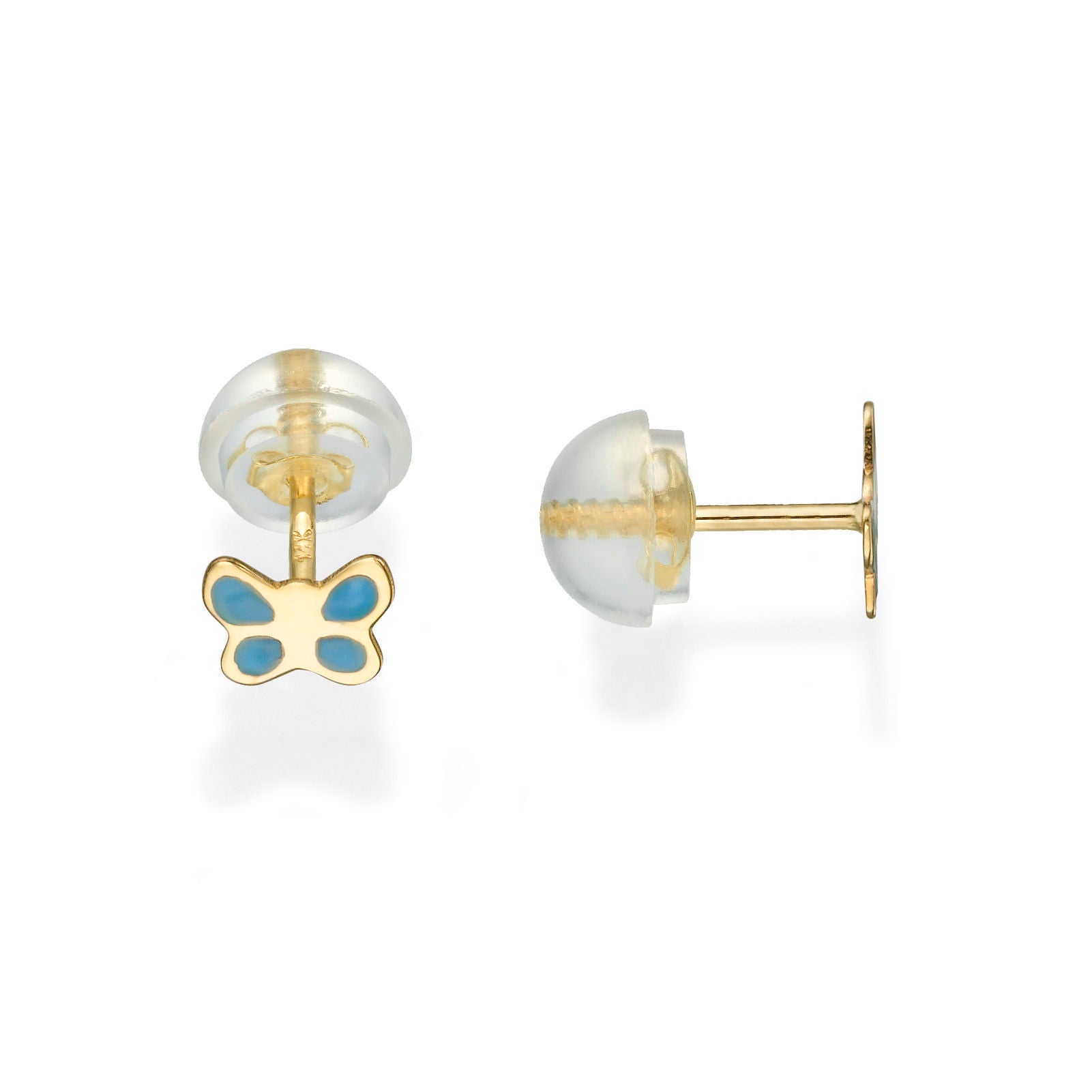 עגילים צמודים מזהב צהוב 14 קראט - פרפר תכול - כנף עגילים צמודים מזהב צהוב 14 קראט - פרפר תכול - כנף