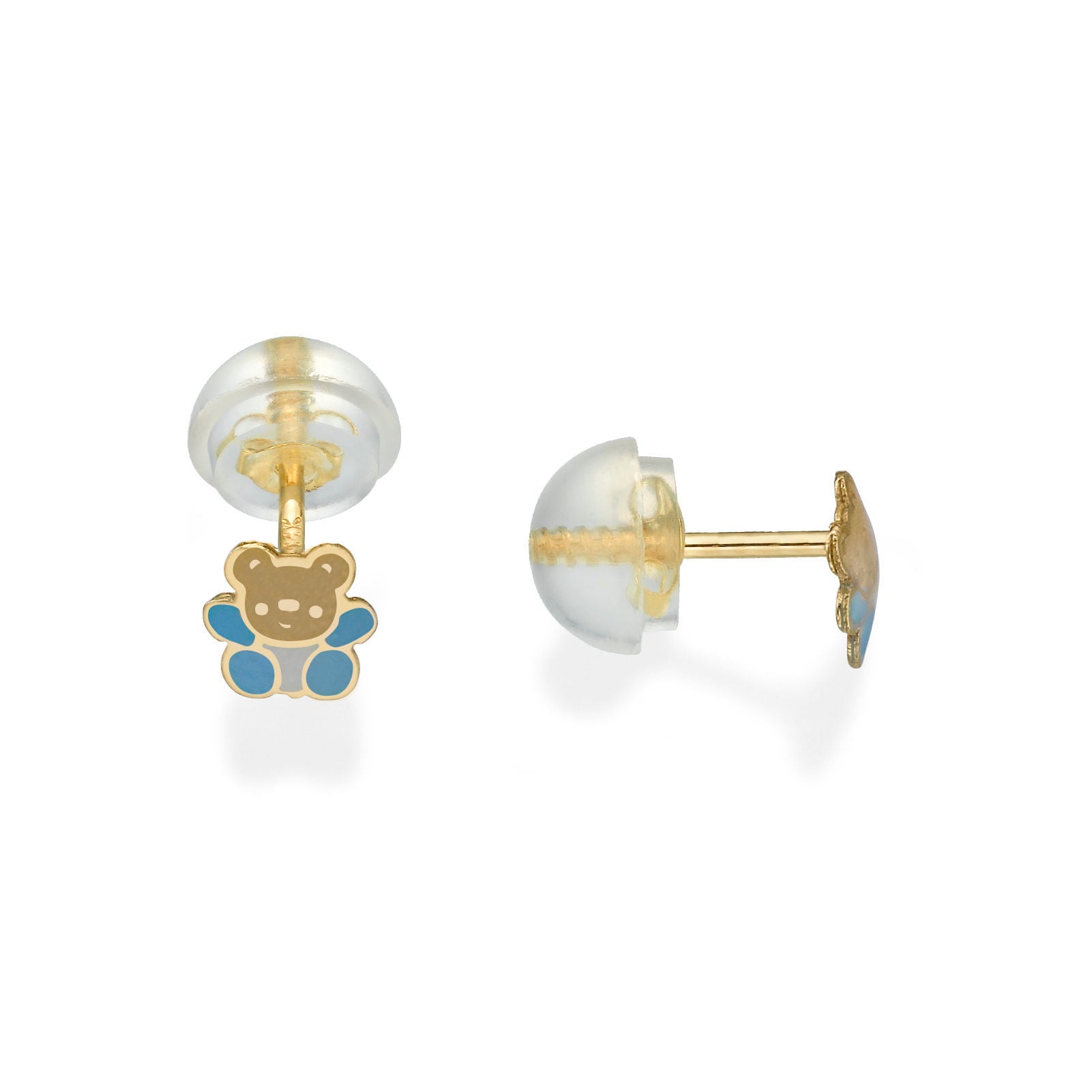 עגילים צמודים מזהב צהוב 14 קראט - דובי מרוצה עגילים צמודים מזהב צהוב 14 קראט - דובי מרוצה