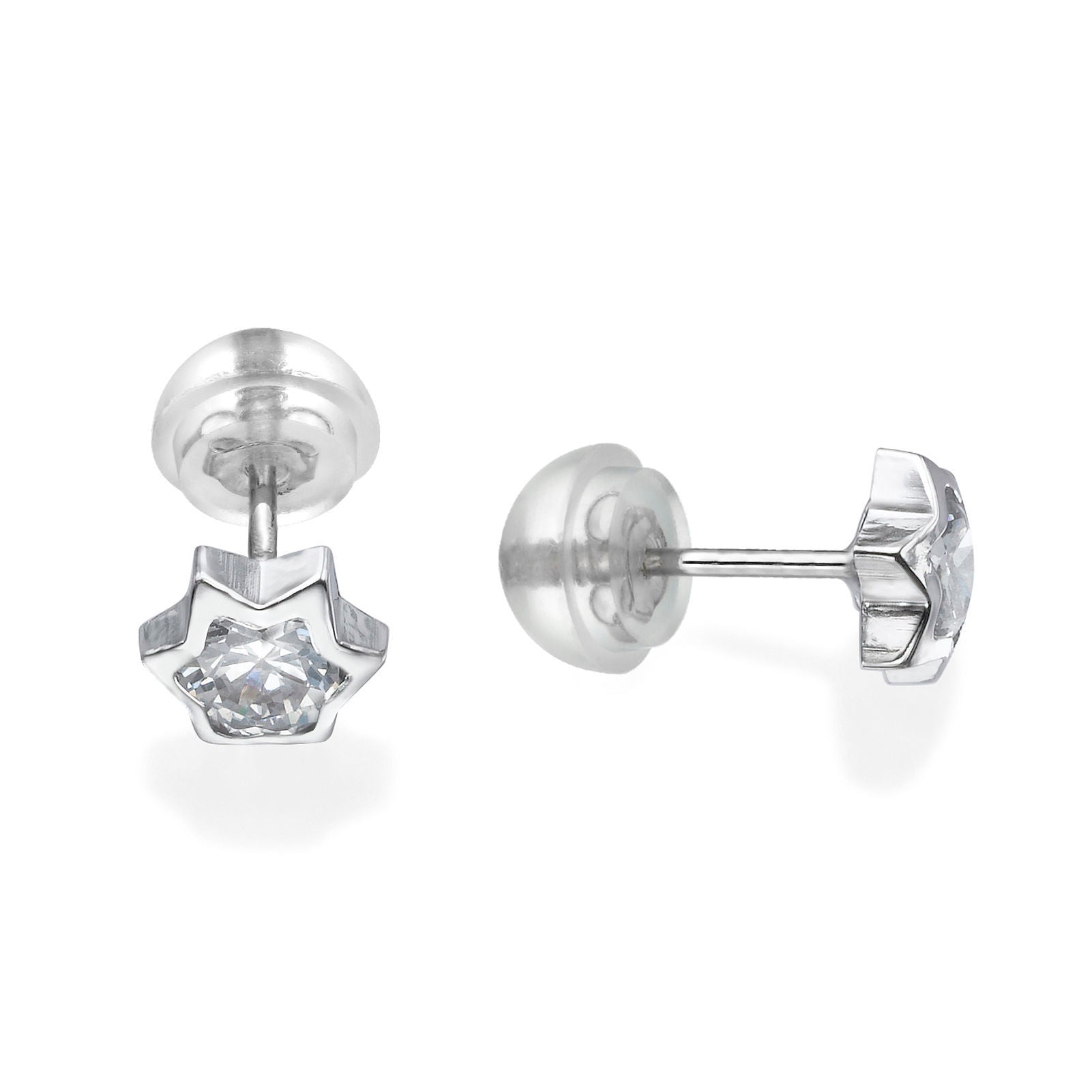 עגילים צמודים מזהב לבן 14 קראט - כוכב מנצנץ גדול עגילים צמודים מזהב לבן 14 קראט - כוכב מנצנץ גדול