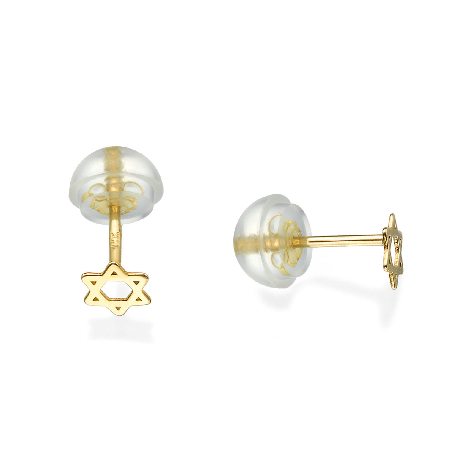 עגילים צמודים מזהב צהוב 14 קראט - כוכב מגן דוד - קטן עגילים צמודים מזהב צהוב 14 קראט - כוכב מגן דוד - קטן