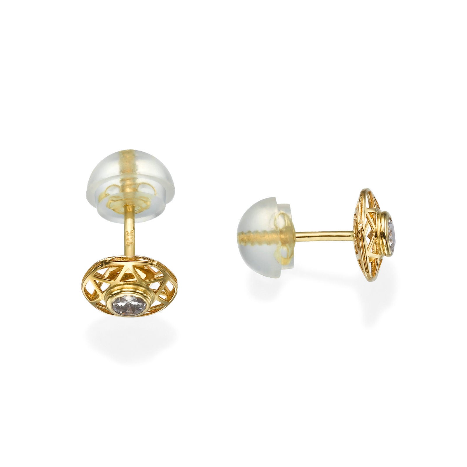 עגילים צמודים מזהב צהוב 14 קראט - כוכב מנצנץ - ממוסגר עגילים צמודים מזהב צהוב 14 קראט - כוכב מנצנץ - ממוסגר