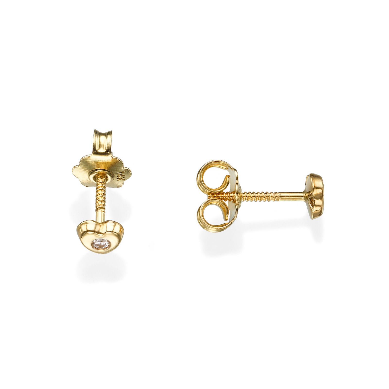 עגילים צמודים מזהב צהוב 14 קראט - לב מנצנץ - קטן עגילים צמודים מזהב צהוב 14 קראט - לב מנצנץ - קטן