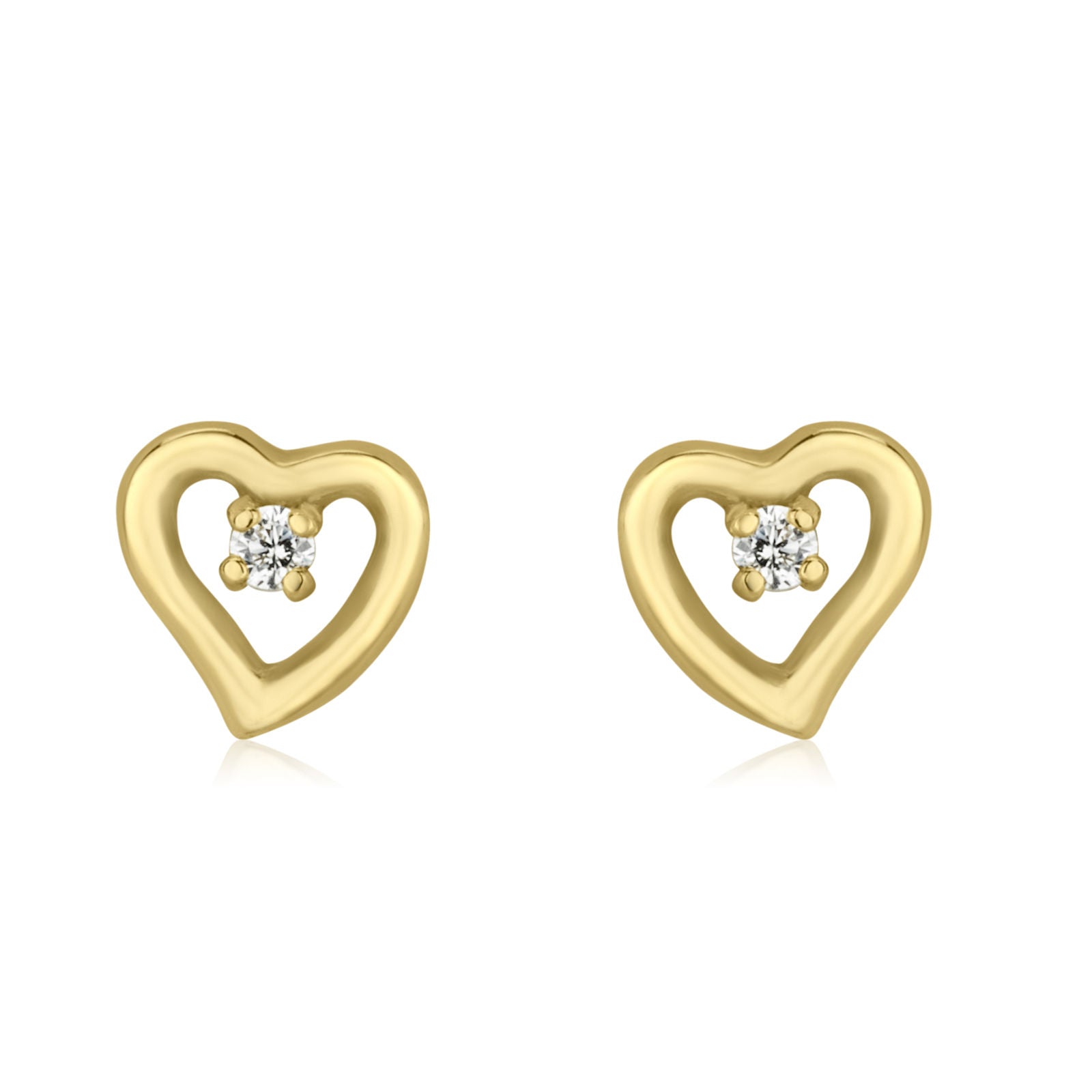 עגילים צמודים מזהב צהוב 14 קראט - לב פיוטי עגילים צמודים מזהב צהוב 14 קראט - לב פיוטי