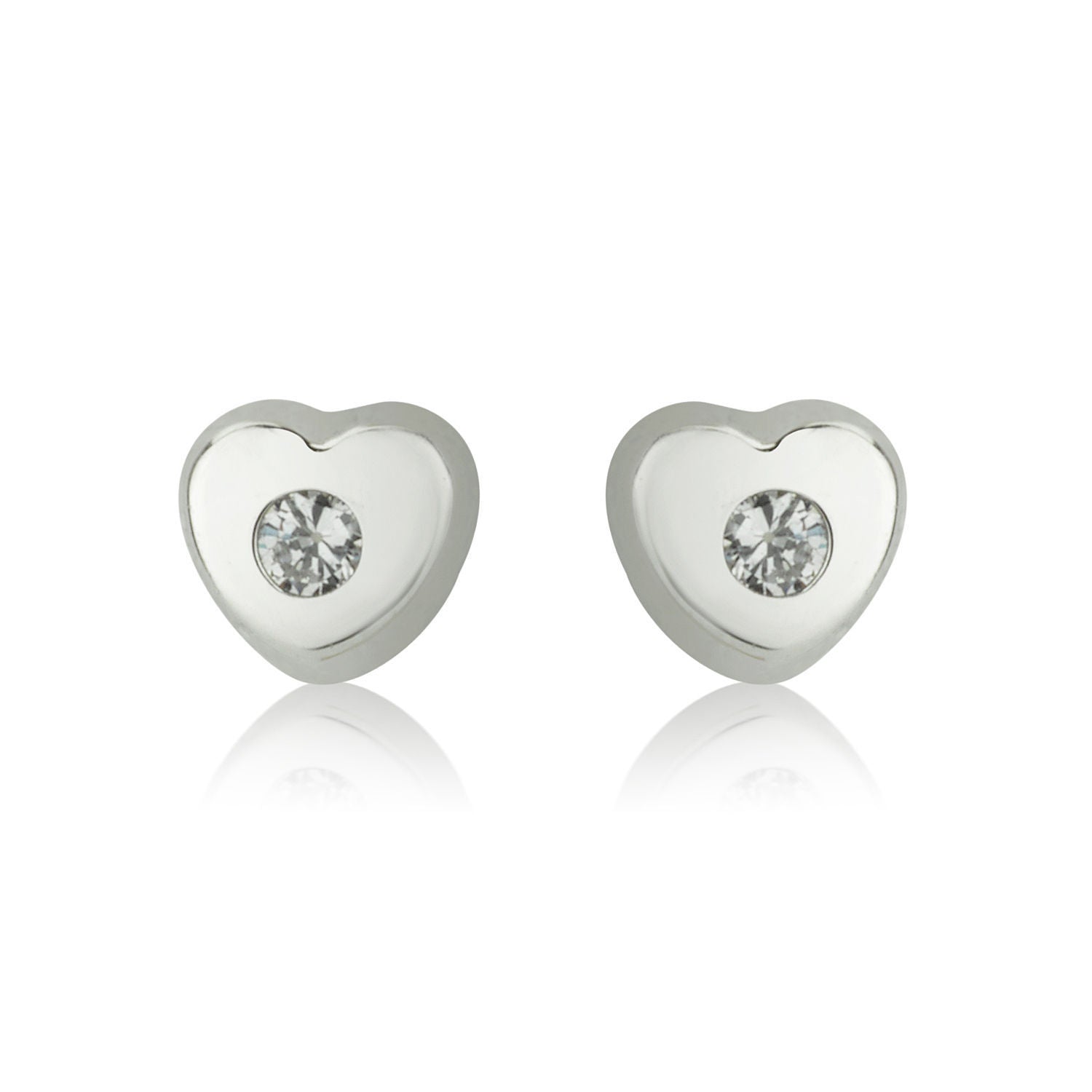 עגילים צמודים מזהב לבן 14 קראט - לב מנצנץ קטן עגילים צמודים מזהב לבן 14 קראט - לב מנצנץ קטן