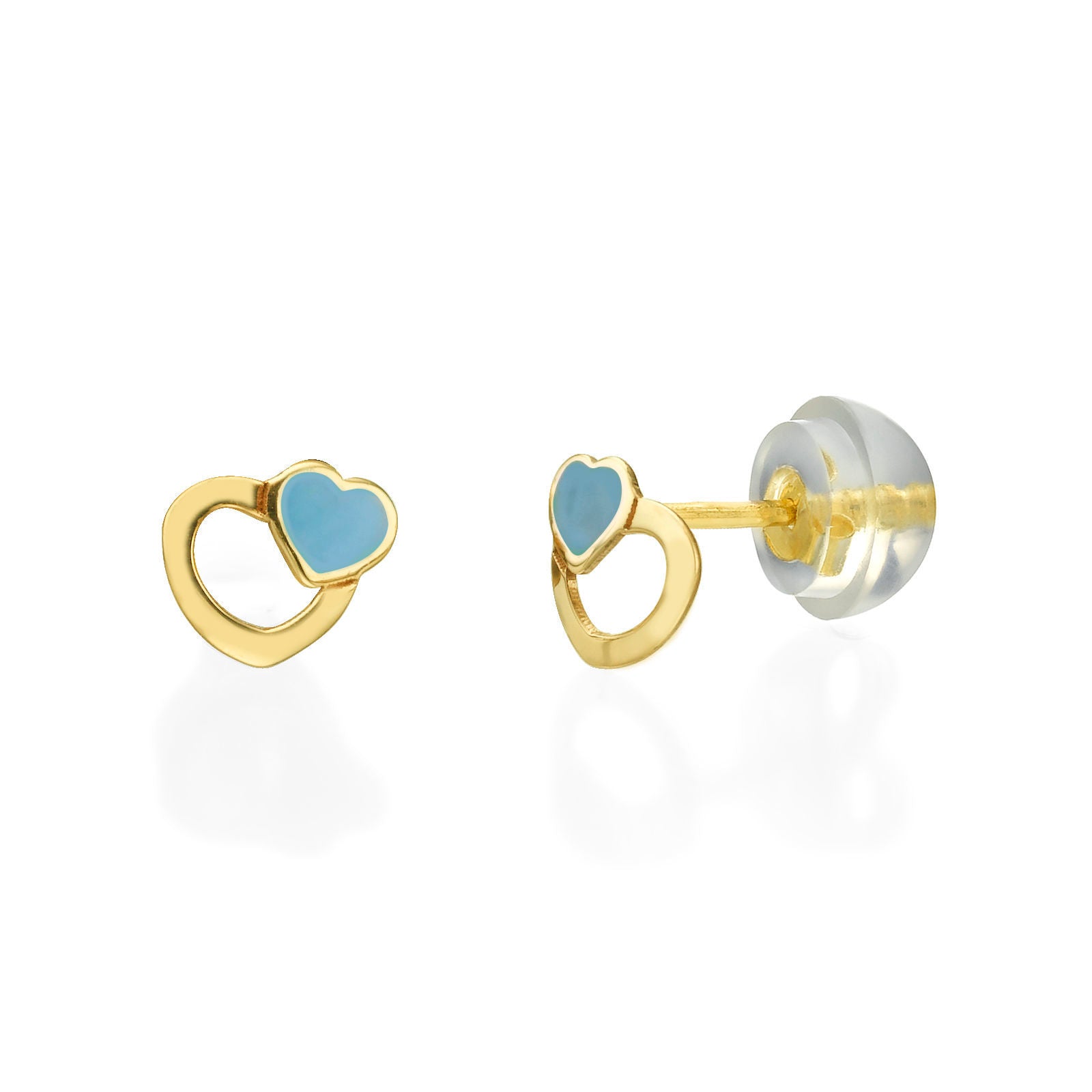 עגילים צמודים מזהב צהוב 14 קראט - לבבות אוהבים עגילים צמודים מזהב צהוב 14 קראט - לבבות אוהבים