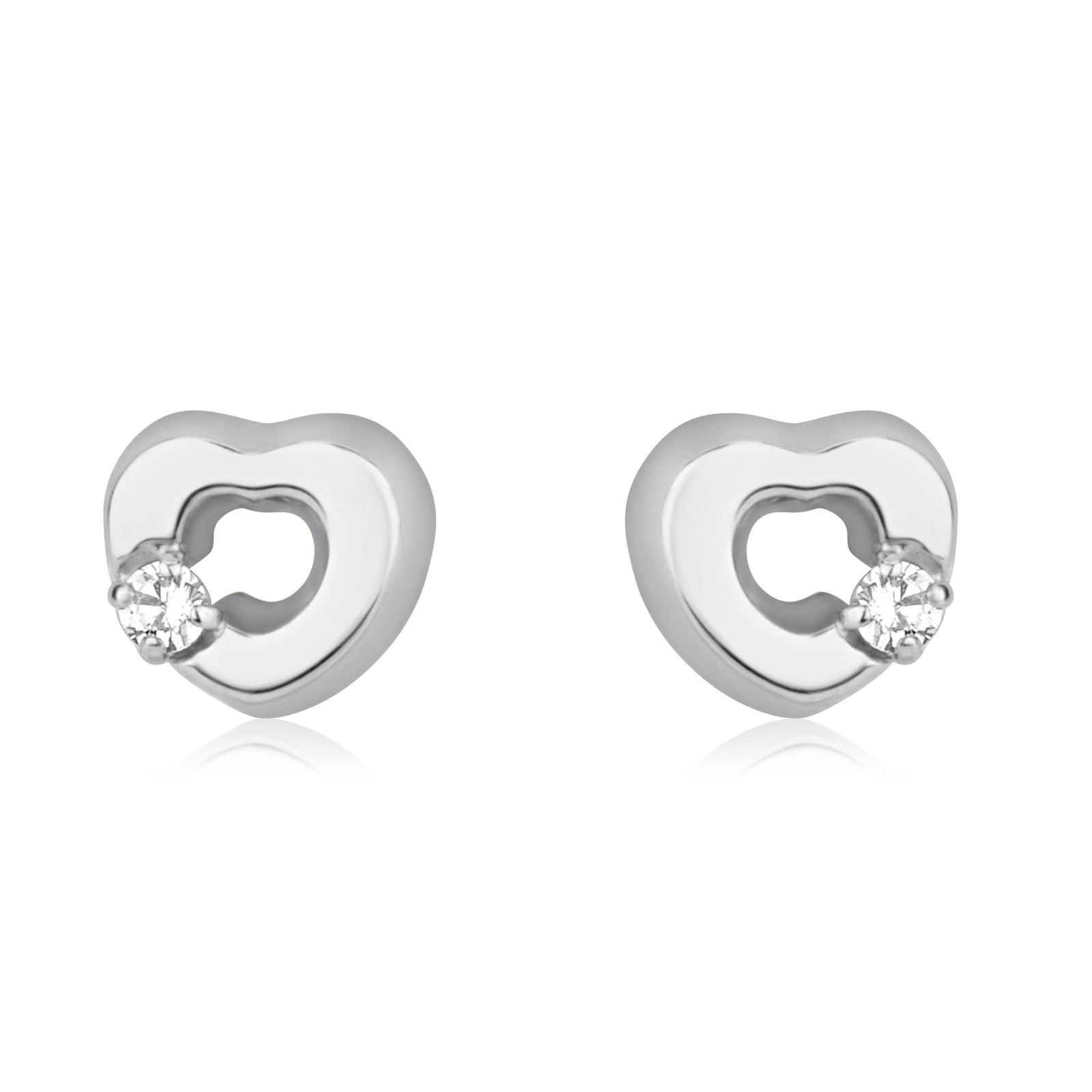 עגילים צמודים מזהב לבן 14 קראט - לב סימפוניה עגילים צמודים מזהב לבן 14 קראט - לב סימפוניה