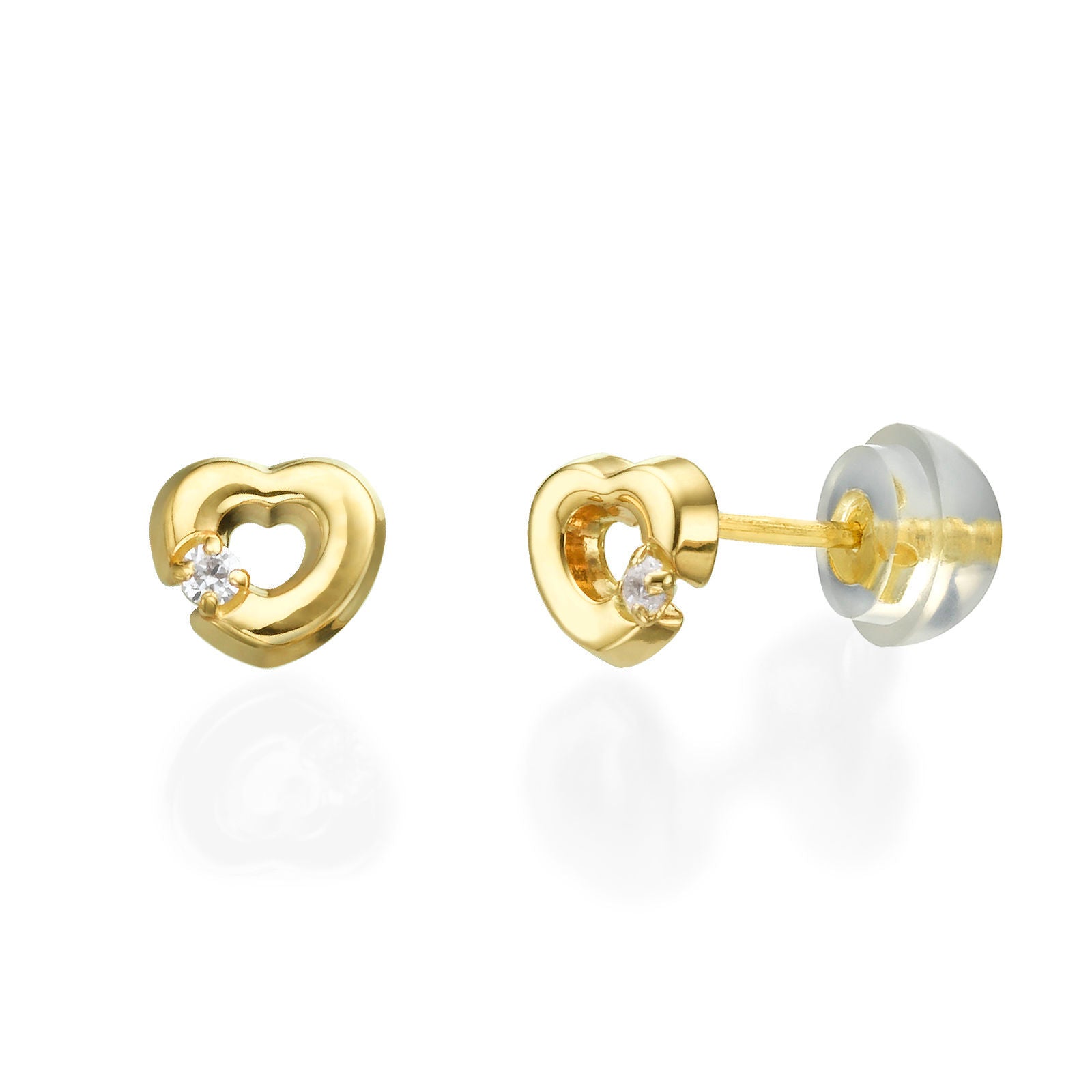 עגילים צמודים מזהב צהוב 14 קראט - לב חינני עגילים צמודים מזהב צהוב 14 קראט - לב חינני