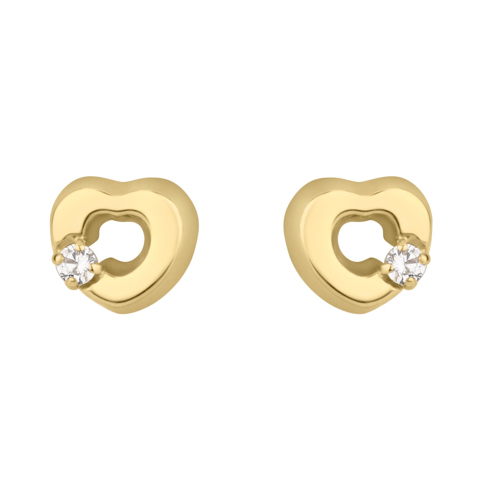 עגילים צמודים מזהב צהוב 14 קראט - לב חינני עגילים צמודים מזהב צהוב 14 קראט - לב חינני
