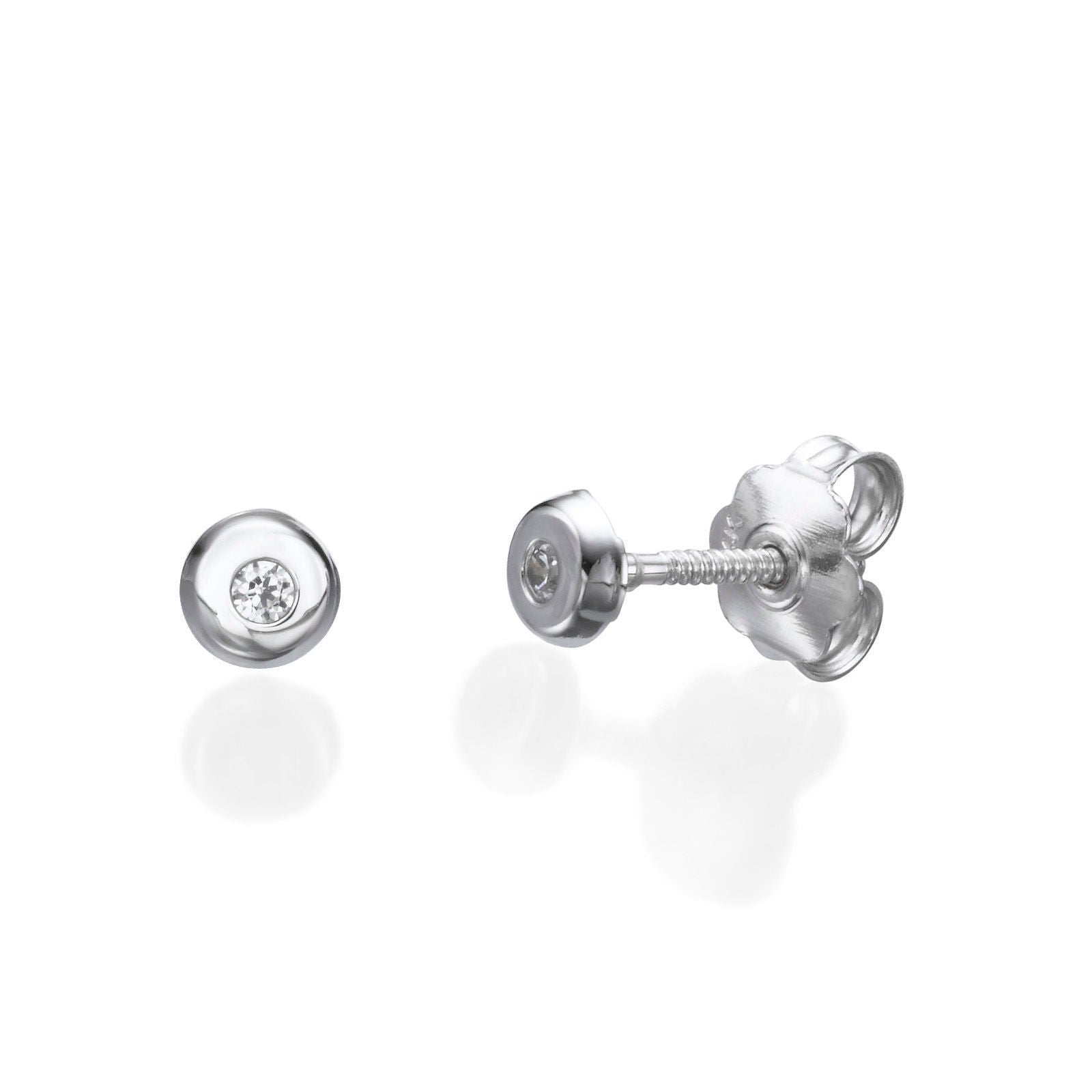 עגילים צמודים מזהב לבן 14 קראט - עיגול יפעה קטן עגילים צמודים מזהב לבן 14 קראט - עיגול יפעה קטן