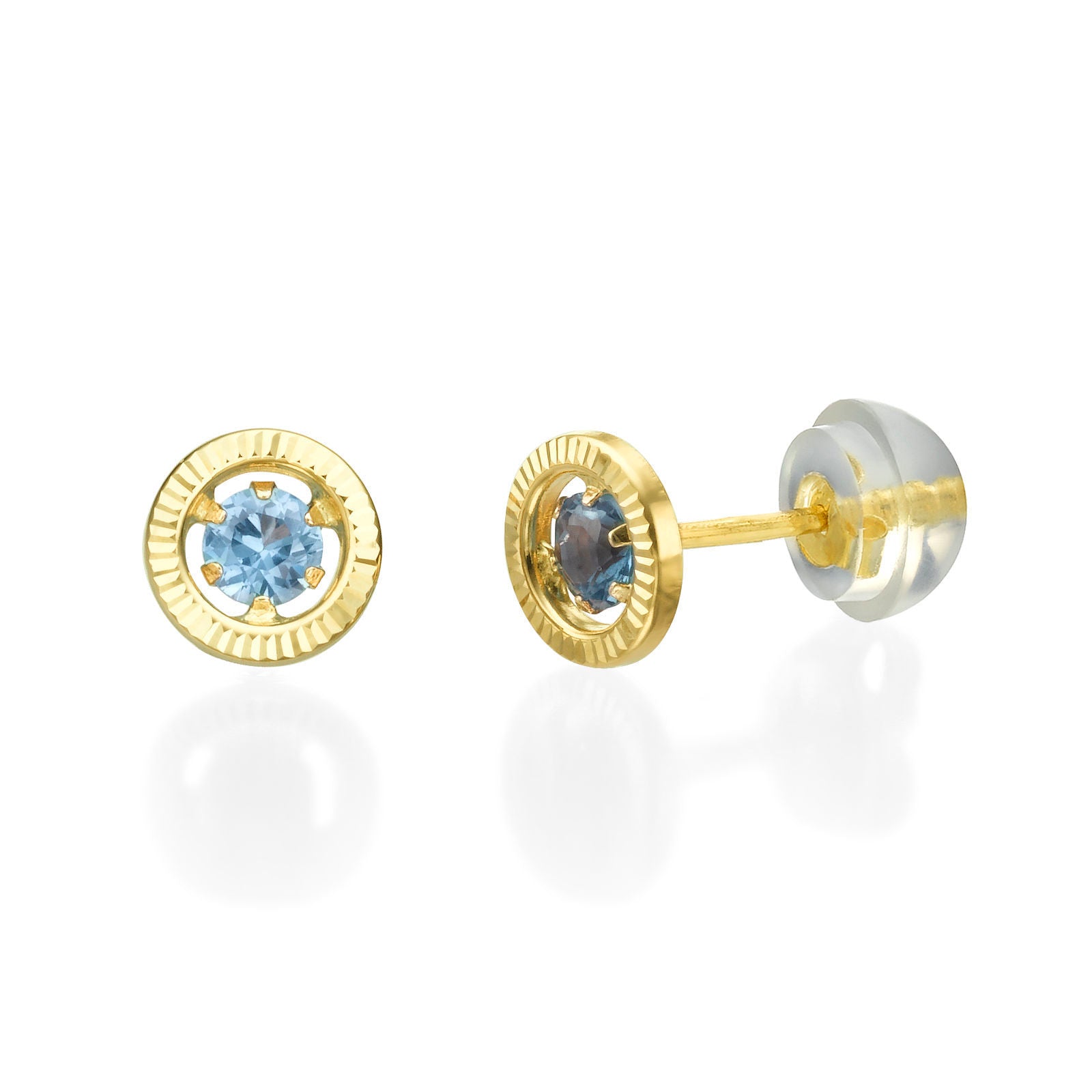 עגילים צמודים מזהב צהוב 14 קראט - עיגול טופזית עגילים צמודים מזהב צהוב 14 קראט - עיגול טופזית